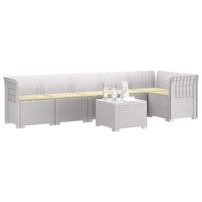 Divano da Giardino 6 Posti con Cuscini Aspetto Rattan PP Bianco | homemem39