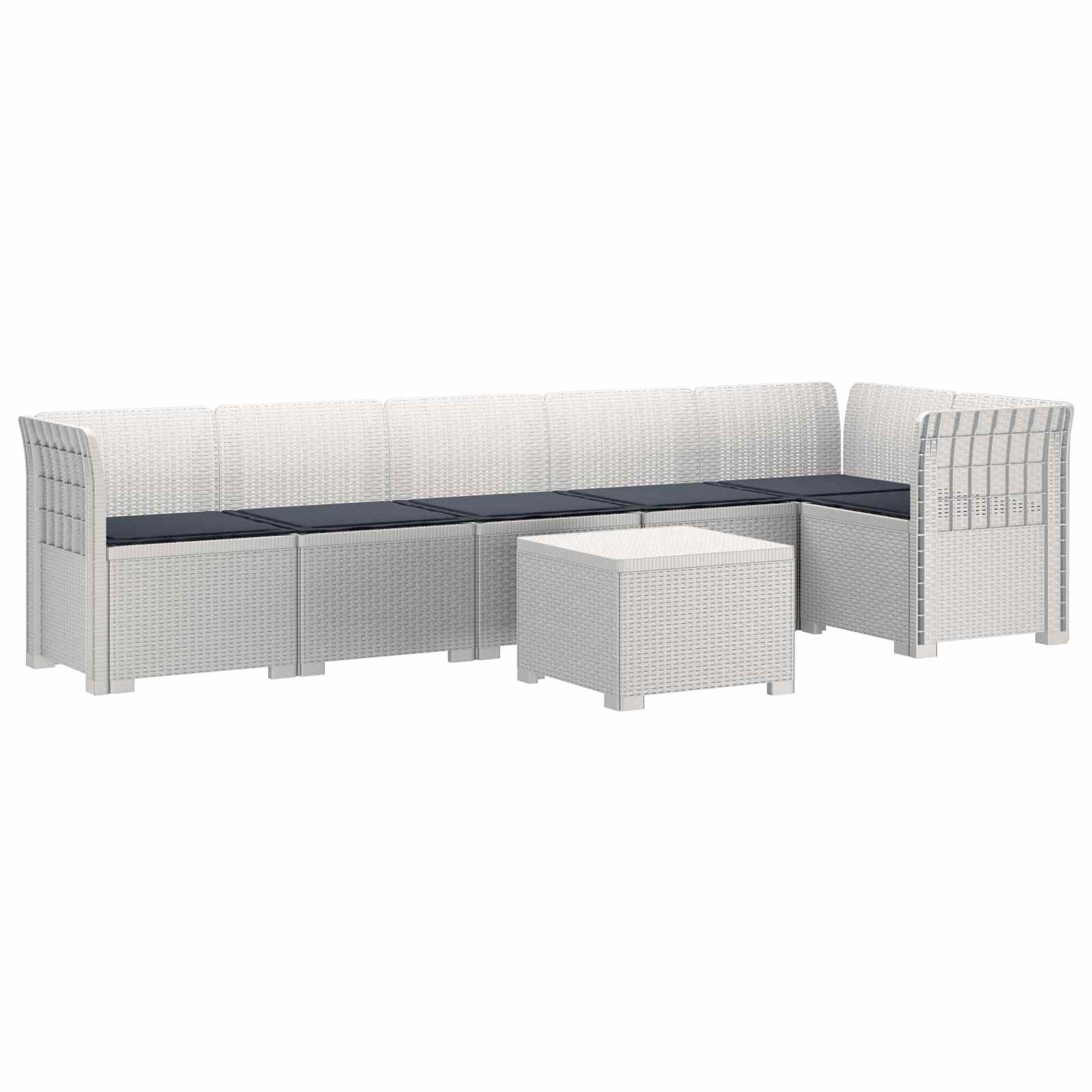 Divano da Giardino 6 Posti con Cuscini Aspetto Rattan PP Bianco | homemem39