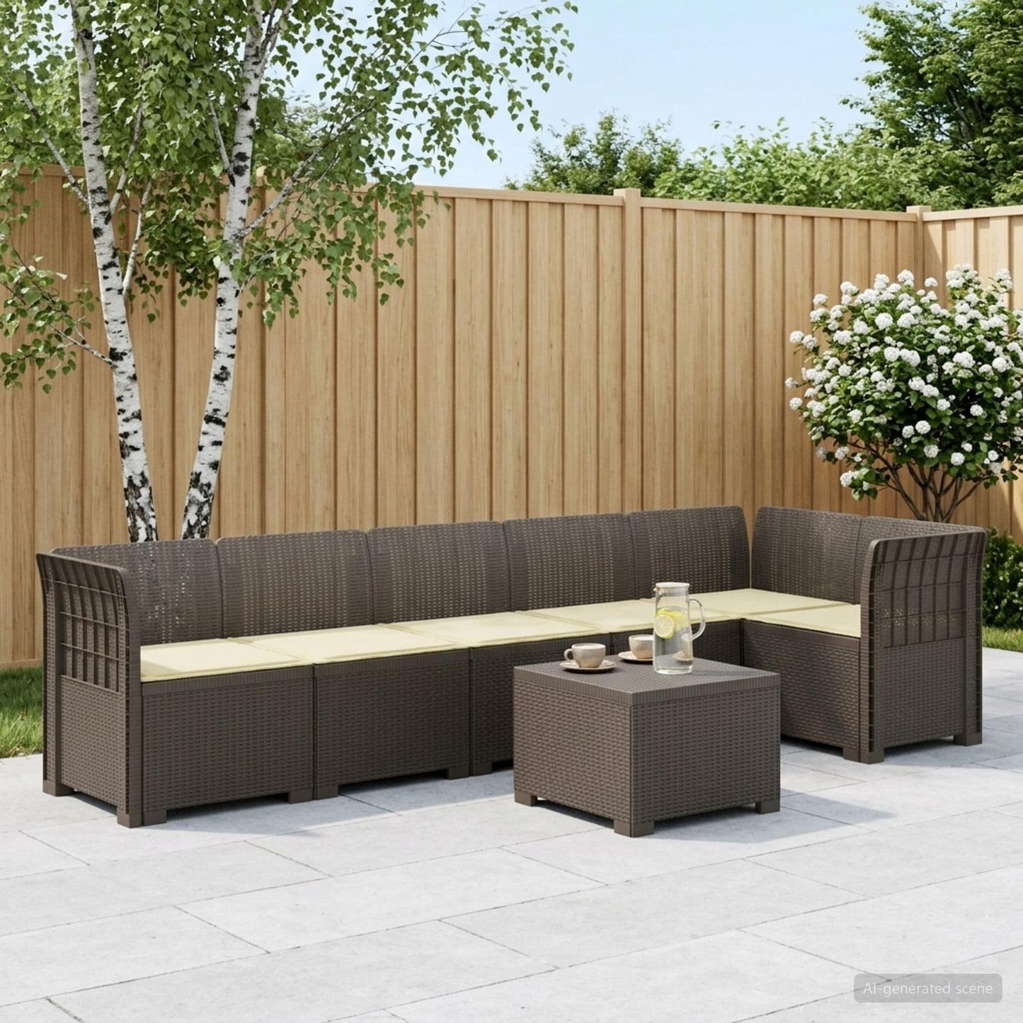 Divano da Giardino 6 Posti con Cuscini Aspetto Rattan PP | homemem39