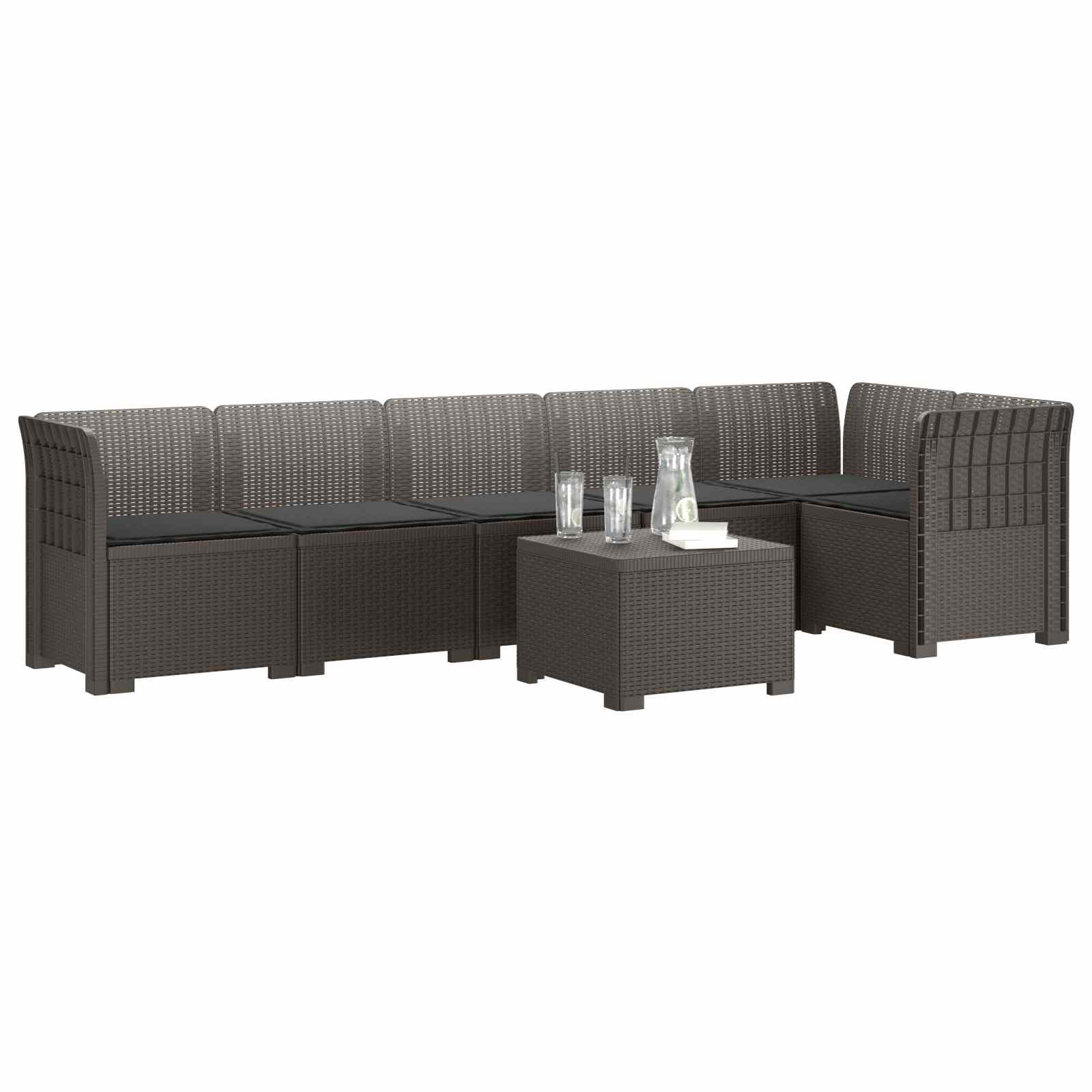 Divano da Giardino 6 Posti con Cuscini Aspetto Rattan PP | homemem39