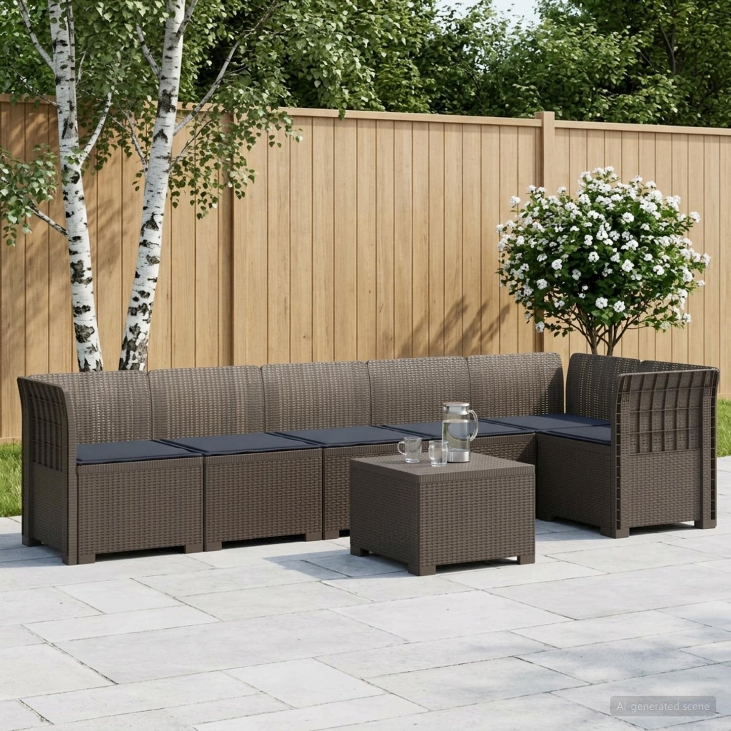 Divano da Giardino 6 Posti con Cuscini Aspetto Rattan PP | homemem39