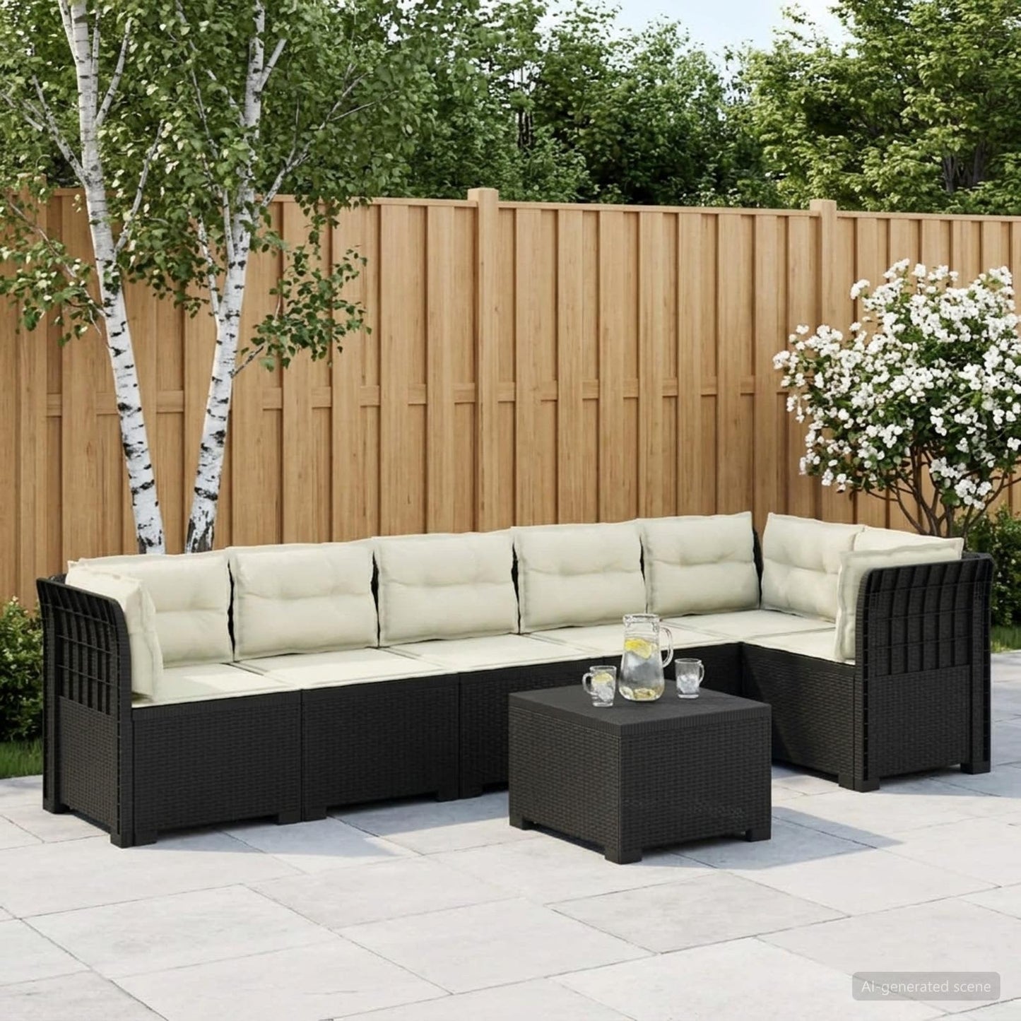 Divano da Giardino 6 Posti con Cuscini Aspetto Rattan PP | homemem39