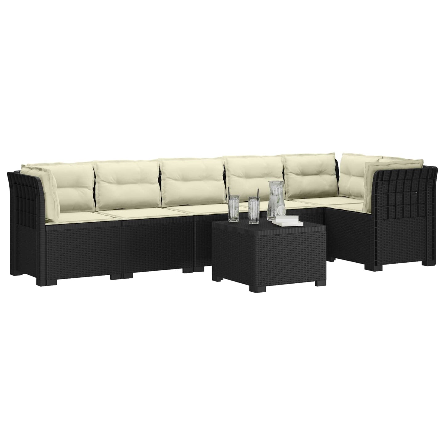 Divano da Giardino 6 Posti con Cuscini Aspetto Rattan PP | homemem39