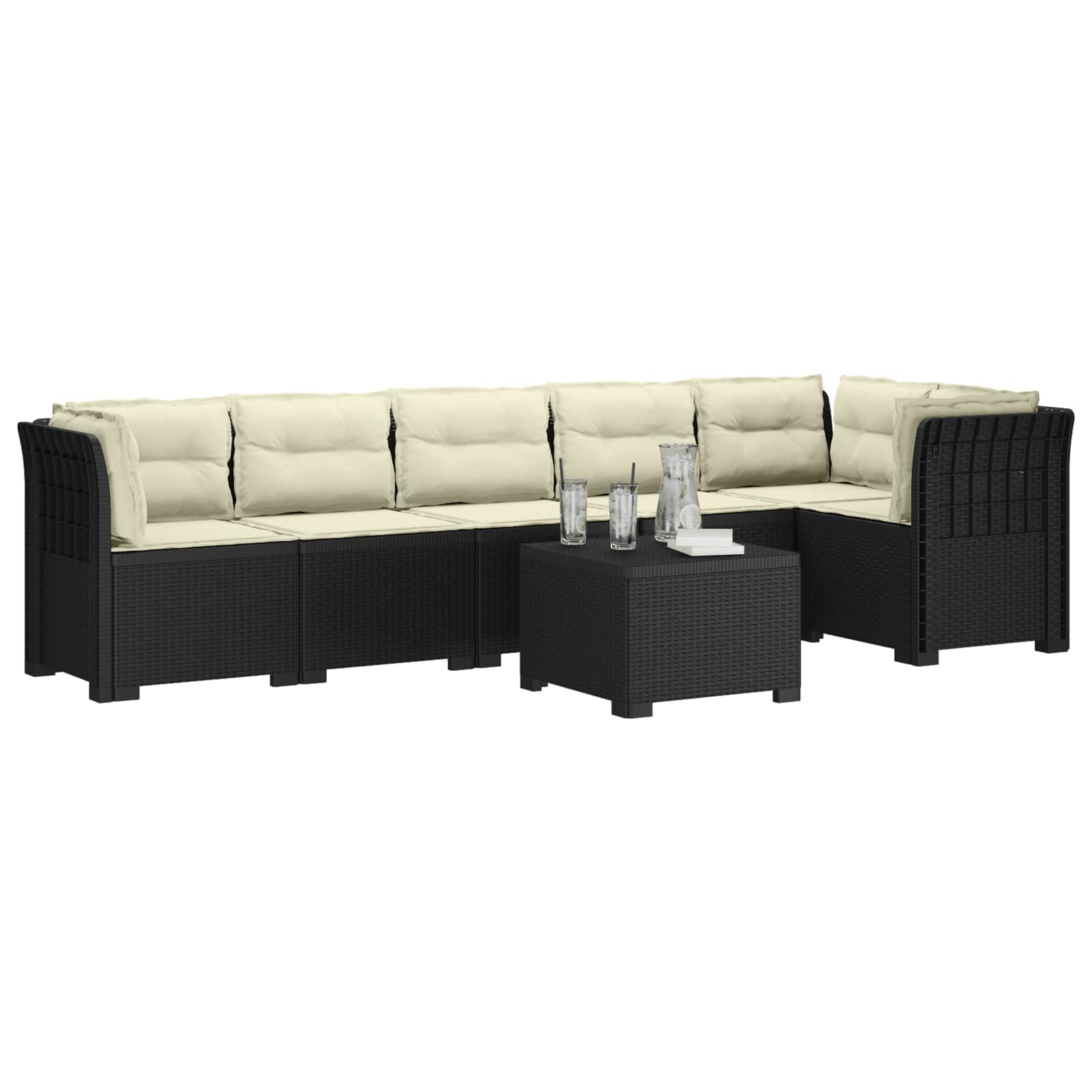 Divano da Giardino 6 Posti con Cuscini Aspetto Rattan PP | homemem39