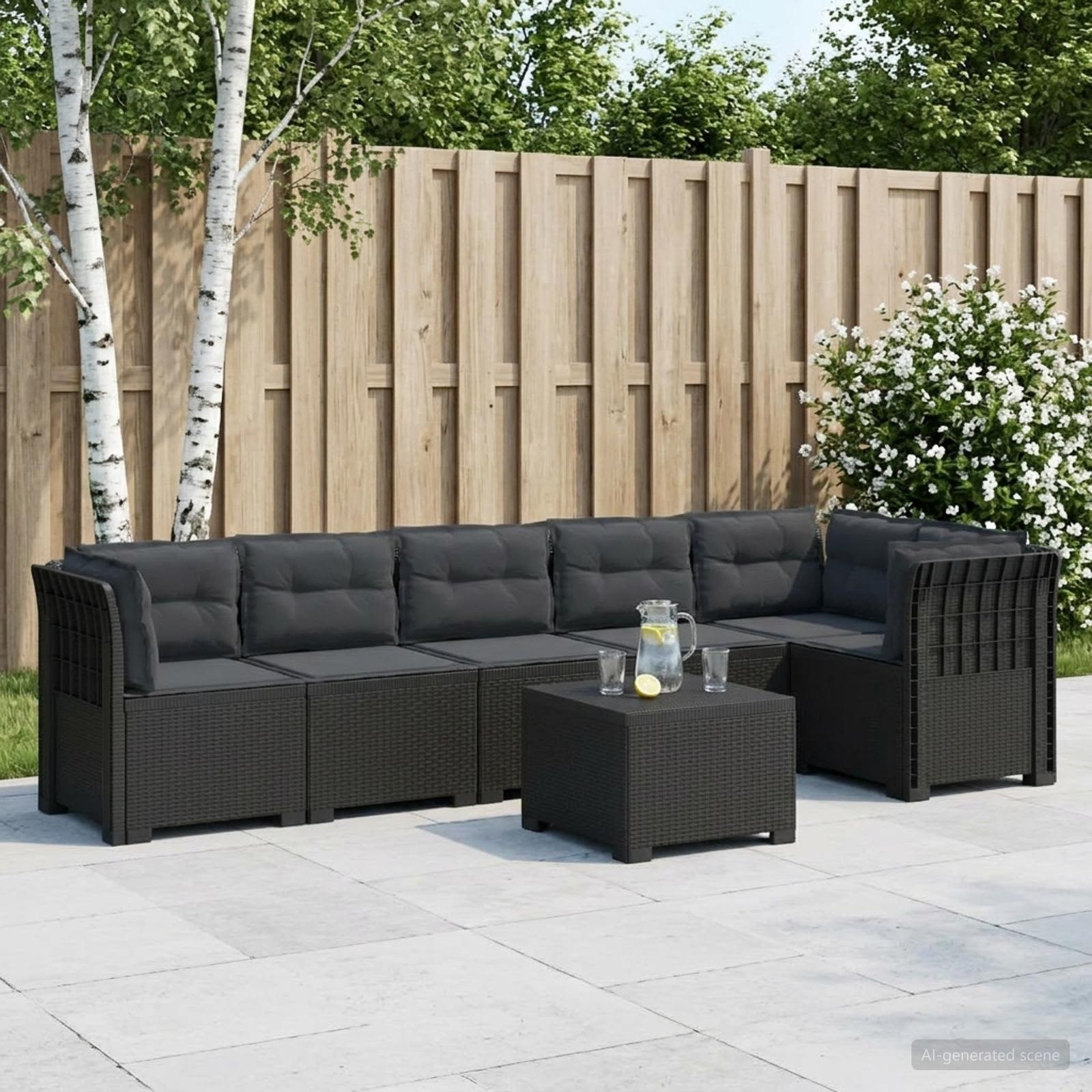 Divano da Giardino 6 Posti con Cuscini Aspetto Rattan PP | homemem39