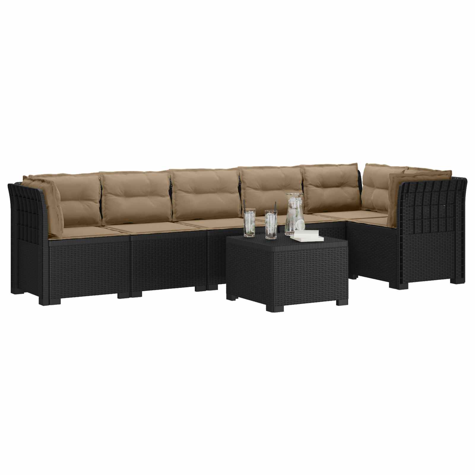 Divano da Giardino 6 Posti con Cuscini Aspetto Rattan PP | homemem39