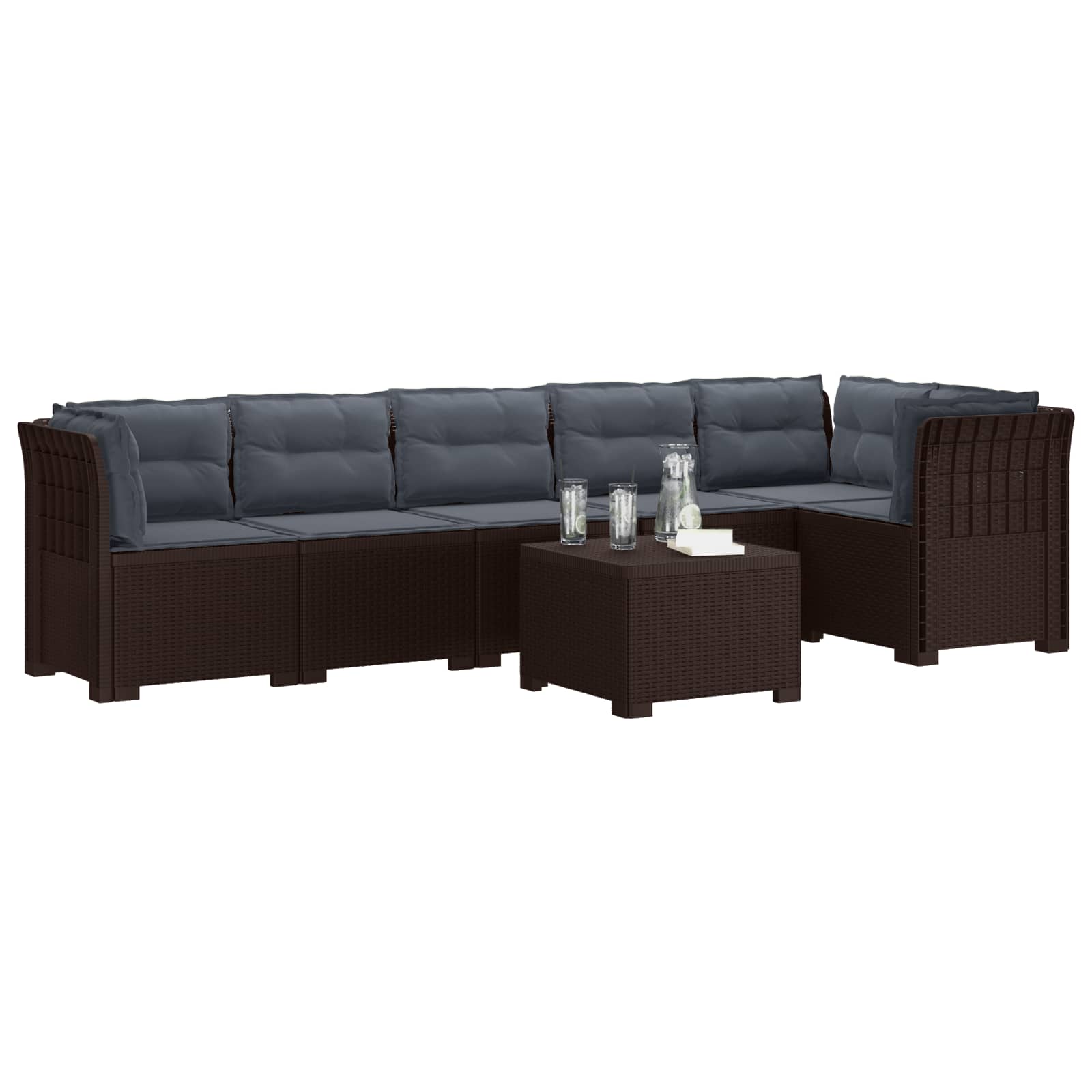 Divano da Giardino 6 Posti con Cuscini Aspetto Rattan PP | homemem39