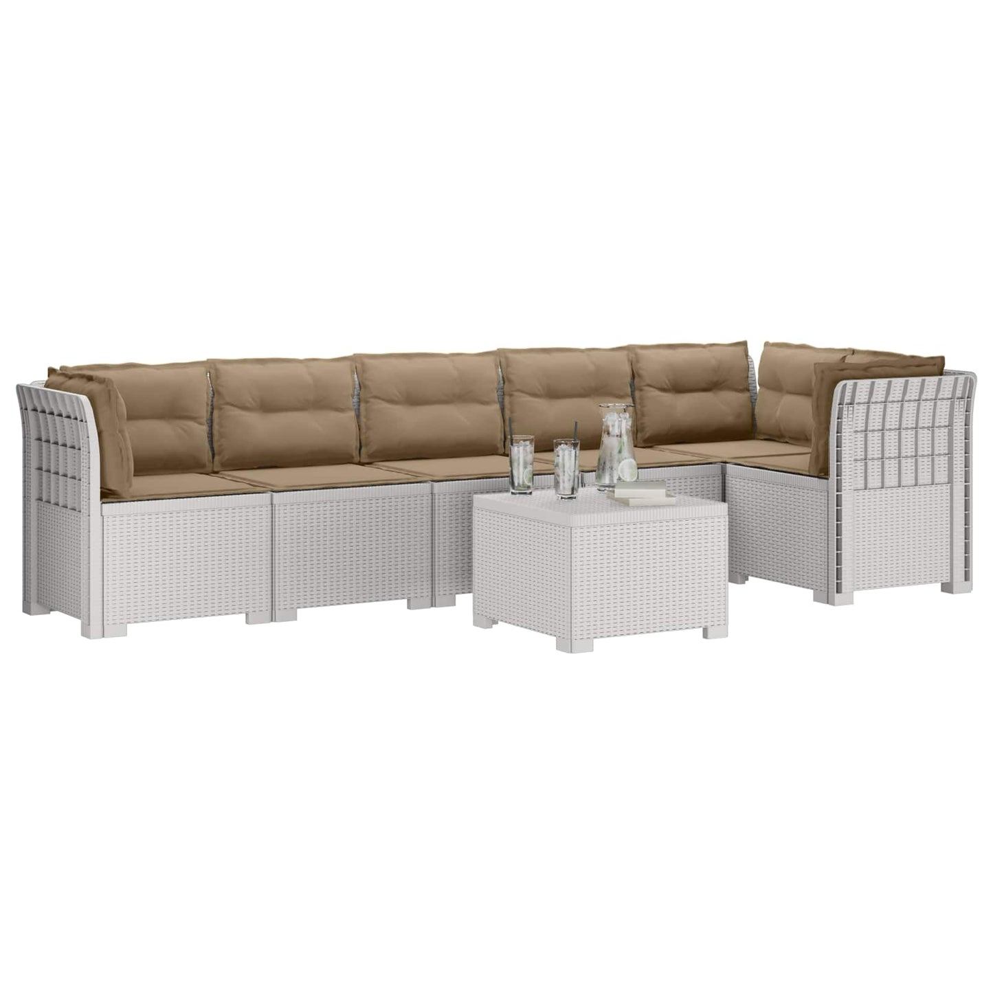 Divano da Giardino 6 Posti con Cuscini Aspetto Rattan PP Bianco | homemem39