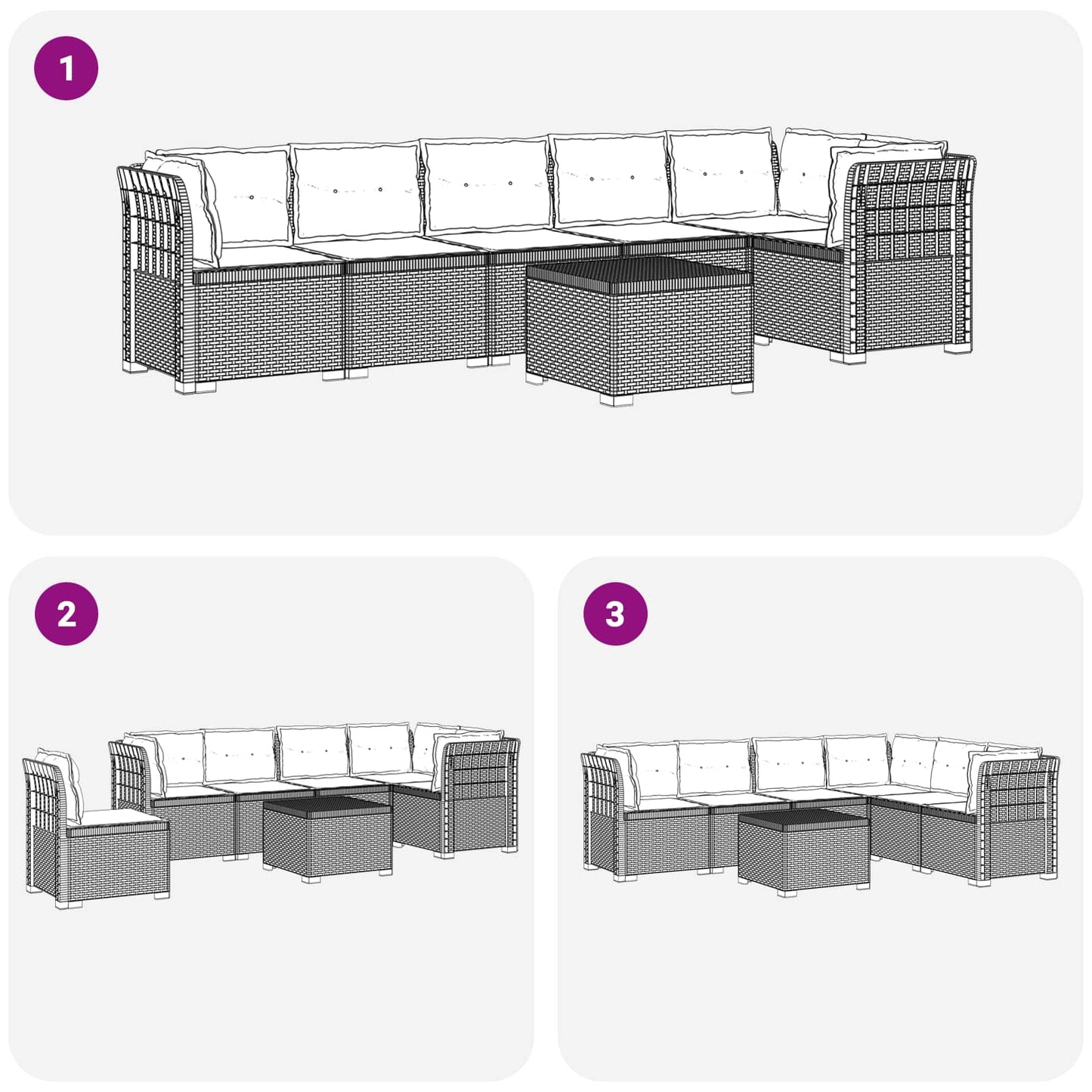 Divano da Giardino 6 Posti con Cuscini Aspetto Rattan PP Bianco | homemem39