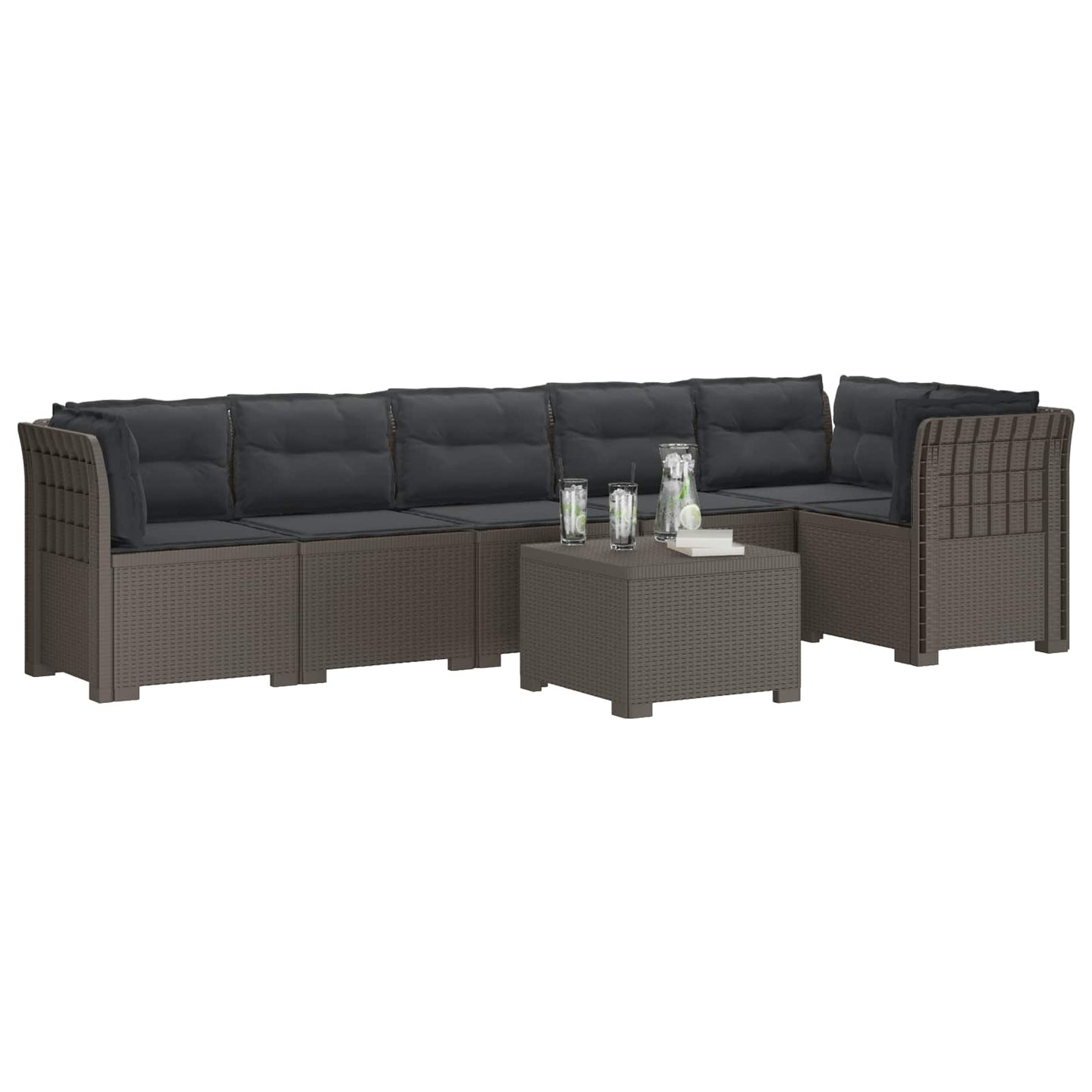 Divano da Giardino 6 Posti con Cuscini Aspetto Rattan PP | homemem39