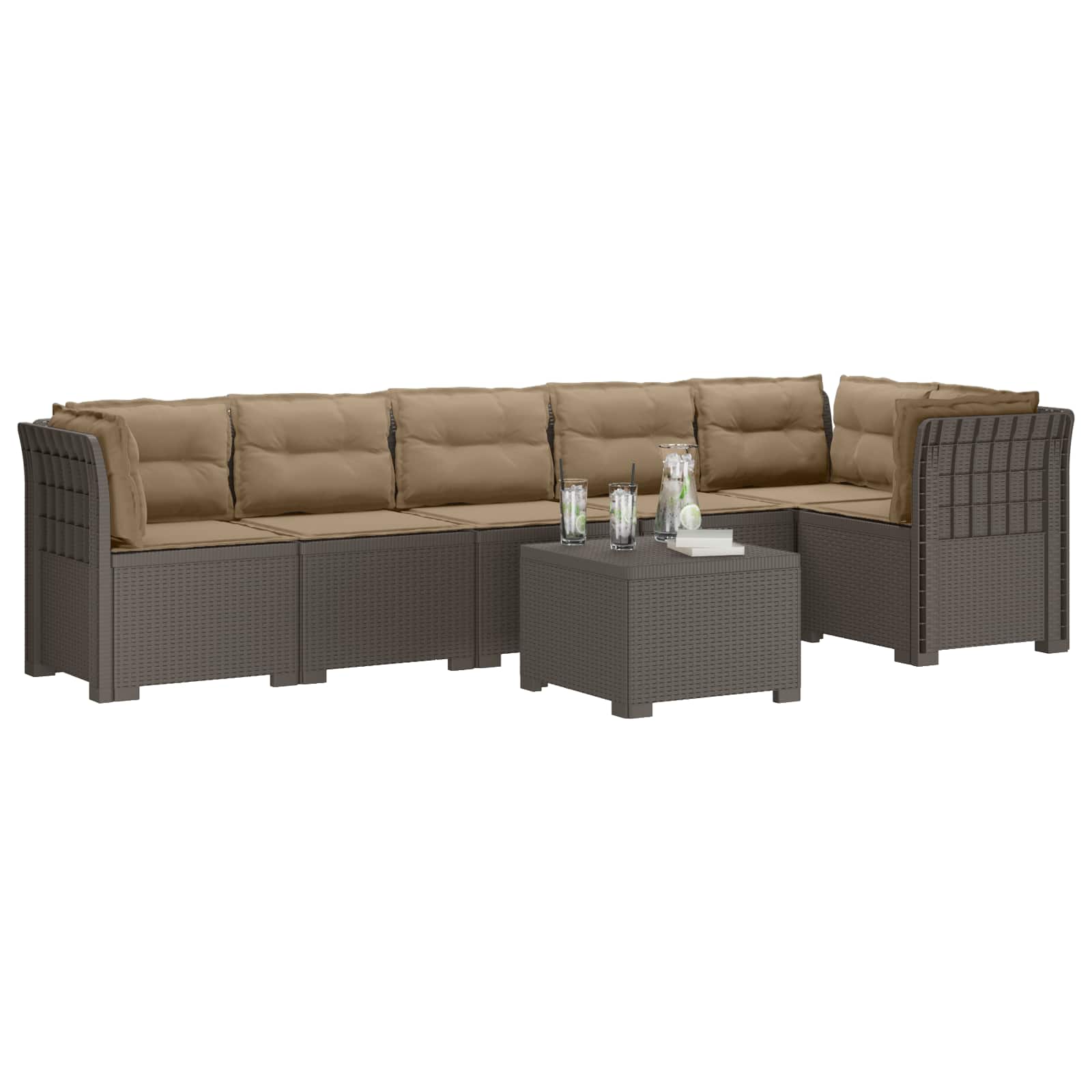 Divano da Giardino 6 Posti con Cuscini Aspetto Rattan PP | homemem39