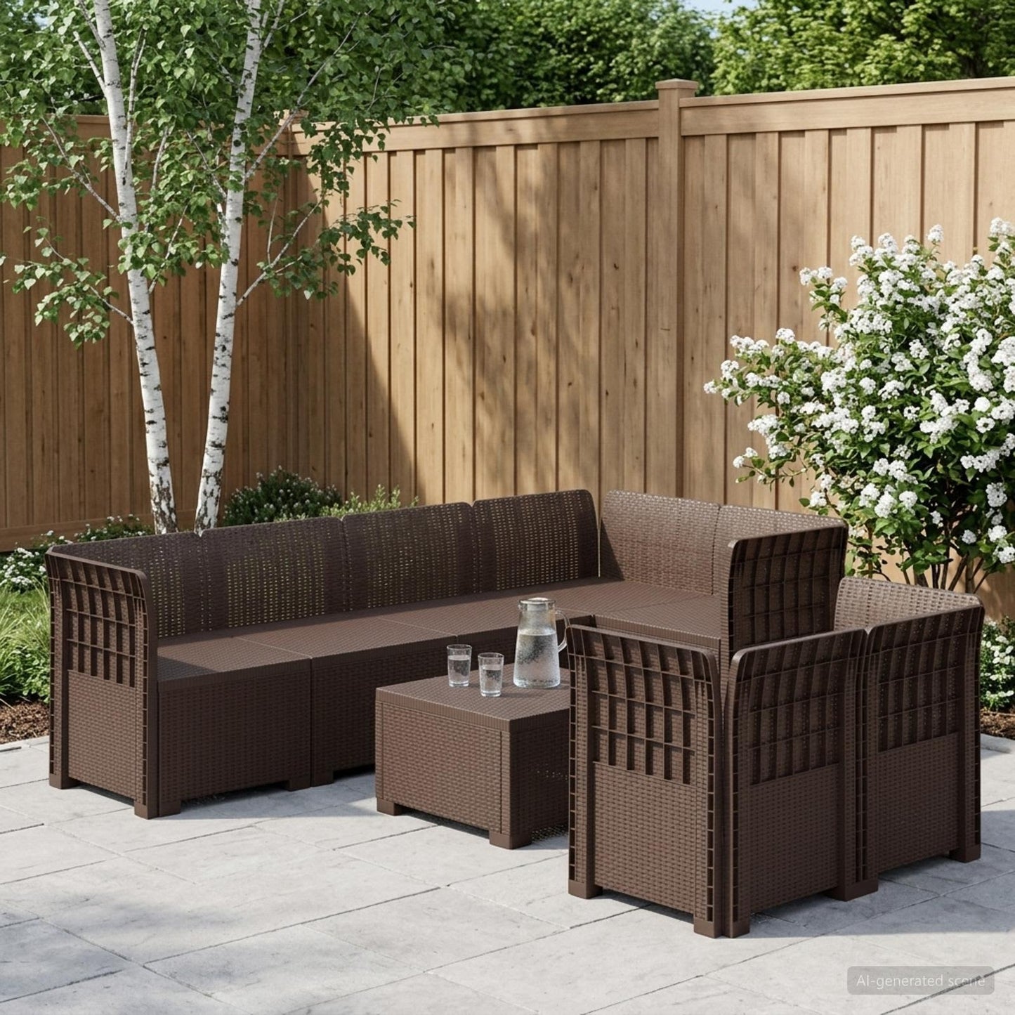 Divano da Giardino 7 Posti Aspetto Rattan PP Marrone | homemem39