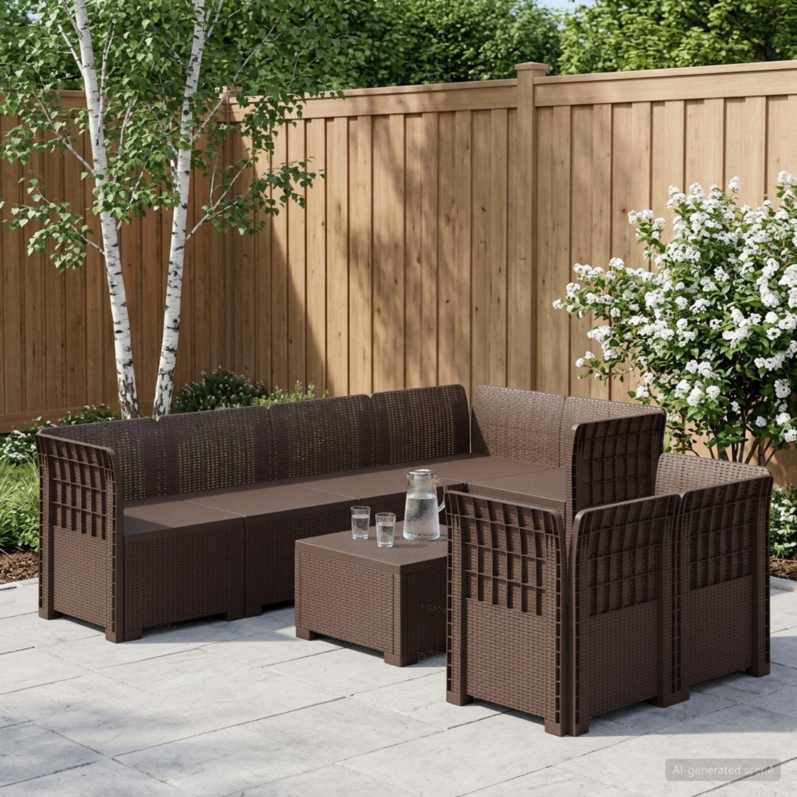 Divano da Giardino 7 Posti Aspetto Rattan PP Marrone | homemem39