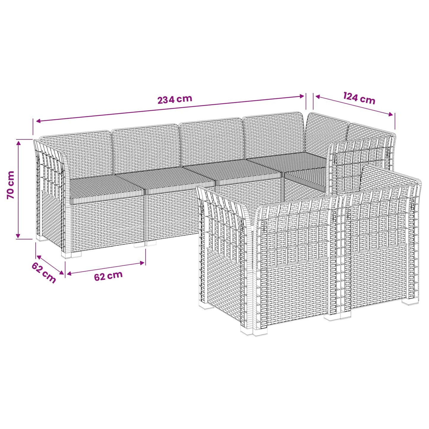Divano da Giardino 7 Posti Aspetto Rattan PP Marrone | homemem39