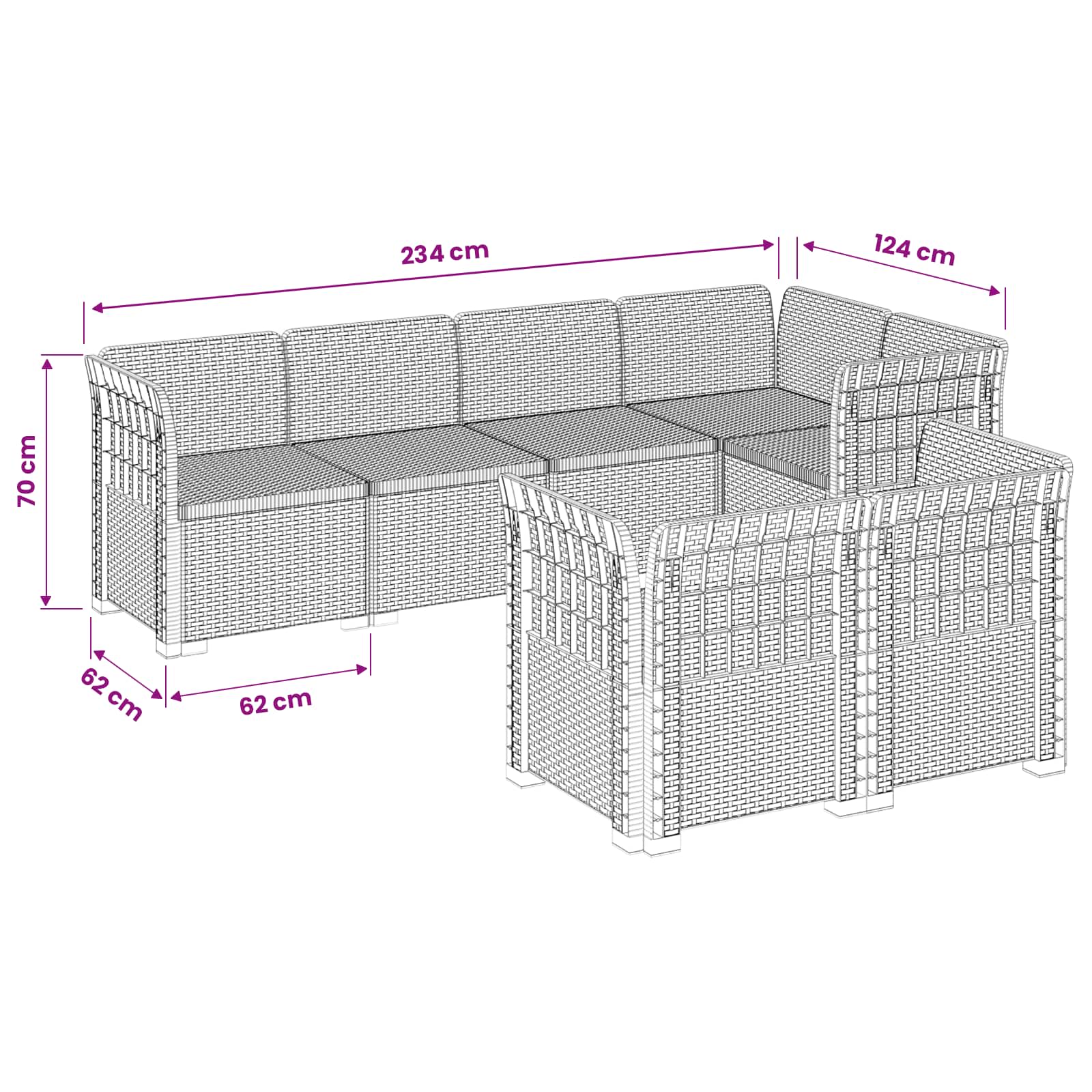Divano da Giardino 7 Posti Aspetto Rattan PP Marrone | homemem39