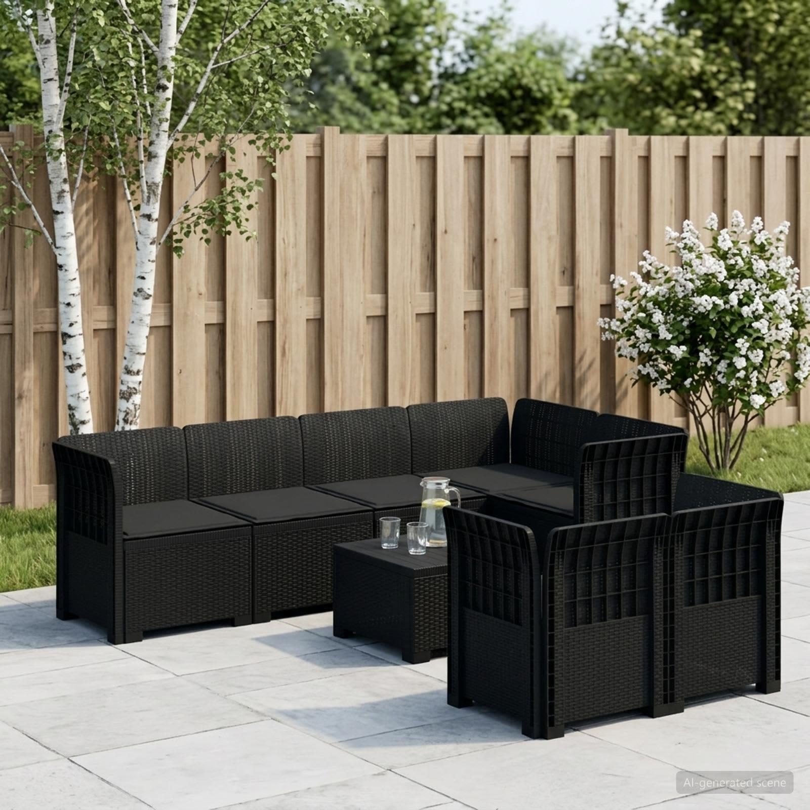 Divano 7 Posti da Giardino con Cuscini Aspetto Rattan PP | homemem39
