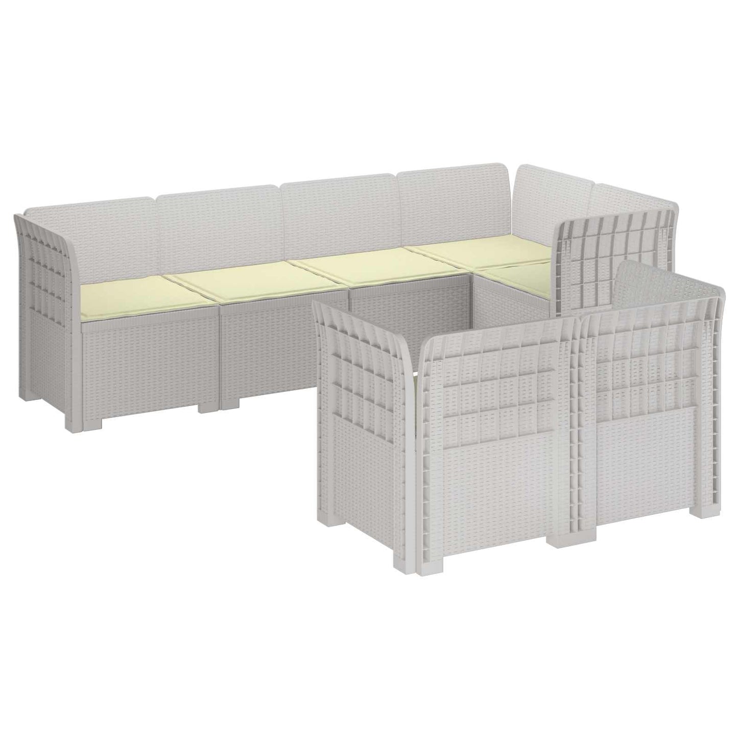 Divano 7 Posti da Giardino con Cuscini Aspetto Rattan PP Bianco | homemem39
