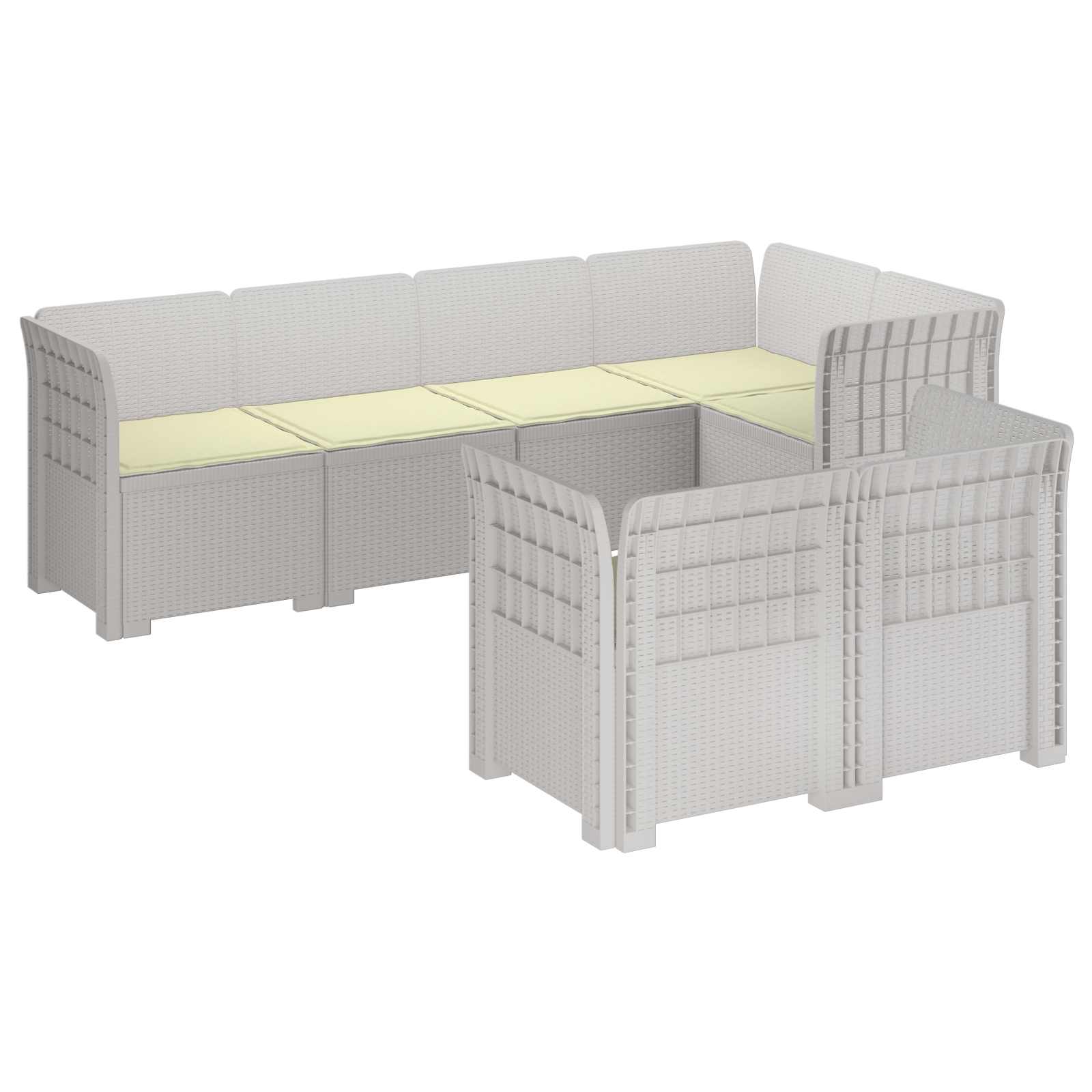 Divano 7 Posti da Giardino con Cuscini Aspetto Rattan PP Bianco | homemem39