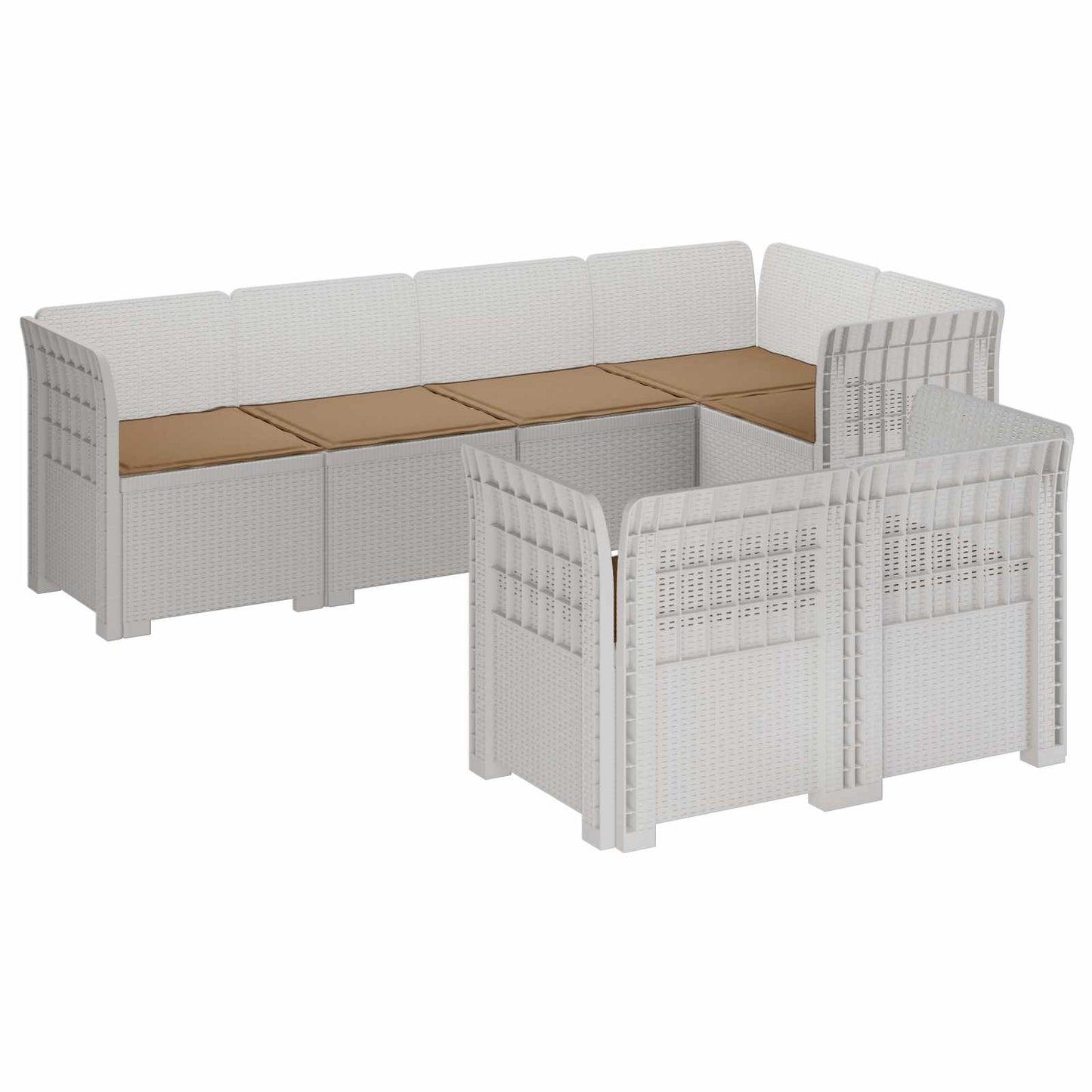 Divano 7 Posti da Giardino con Cuscini Aspetto Rattan PP Bianco | homemem39