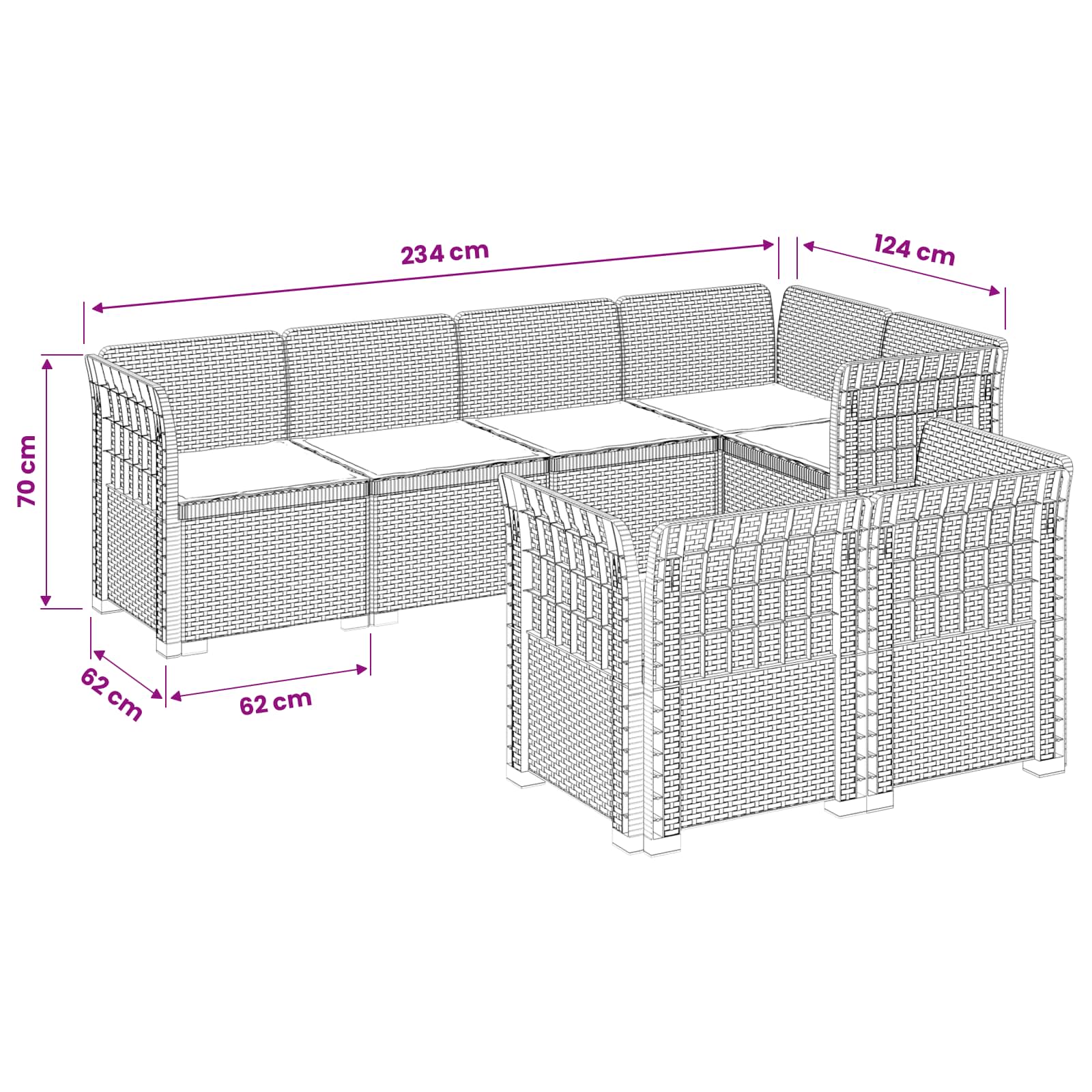Divano 7 Posti da Giardino con Cuscini Aspetto Rattan PP | homemem39