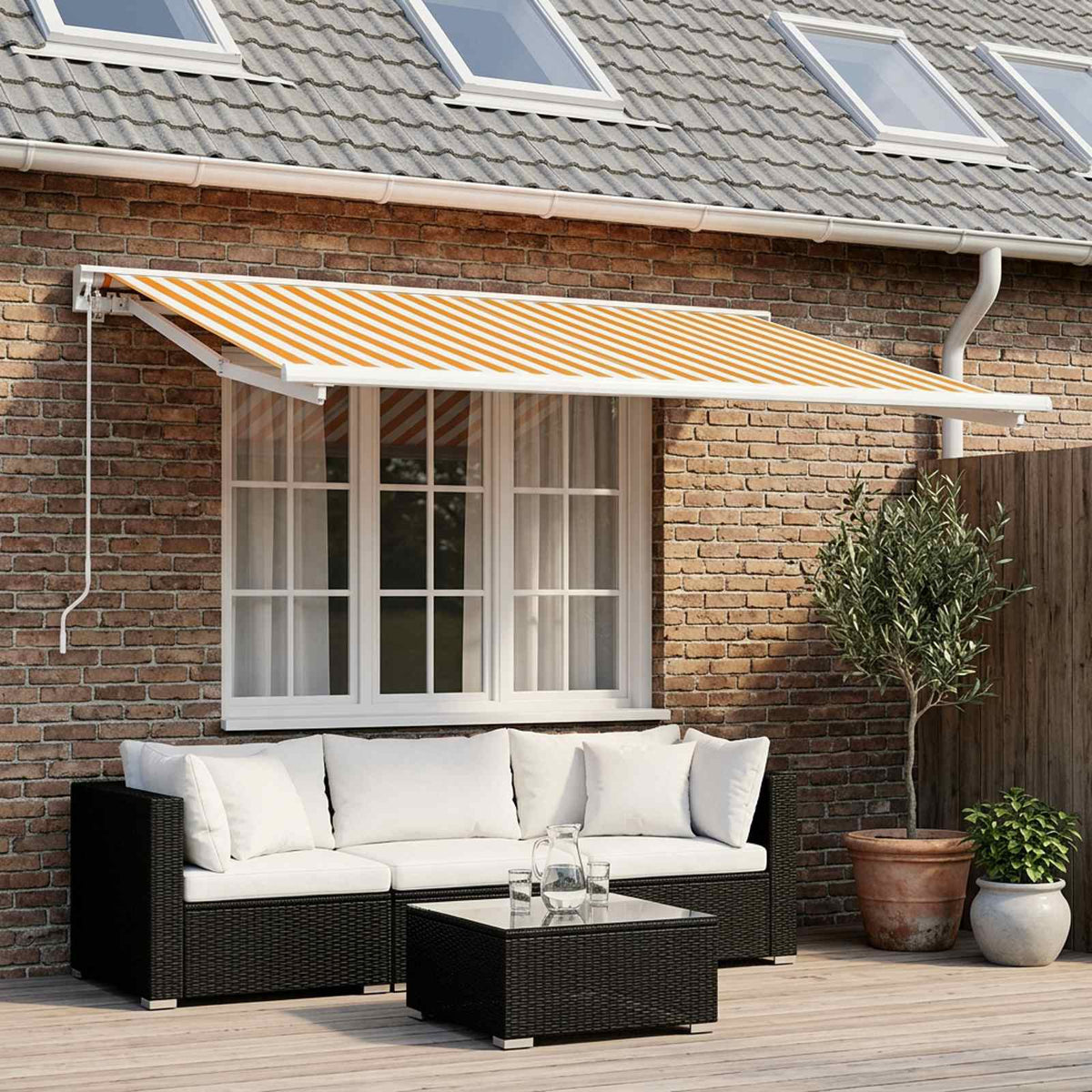 Telo di ricambio per tenda da sole Giallo e Bianco 350 x 200 cm