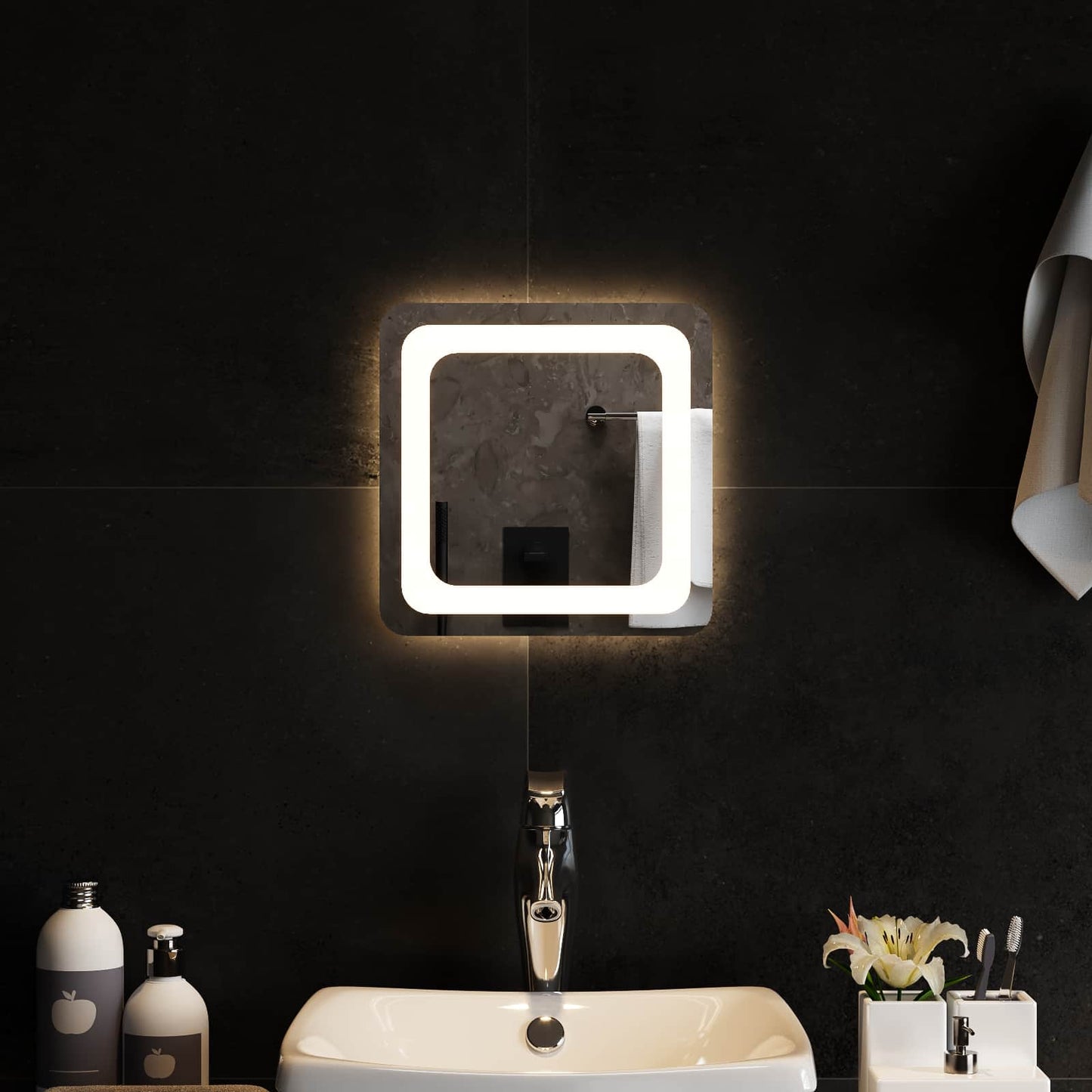 Specchio da bagno LED Trasparente 30 x 30 cm vetro temperato