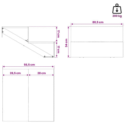 Scala da giardino a 2 gradini 80,5 x 56,5 x 34 cm Acciaio Nero | homemem39