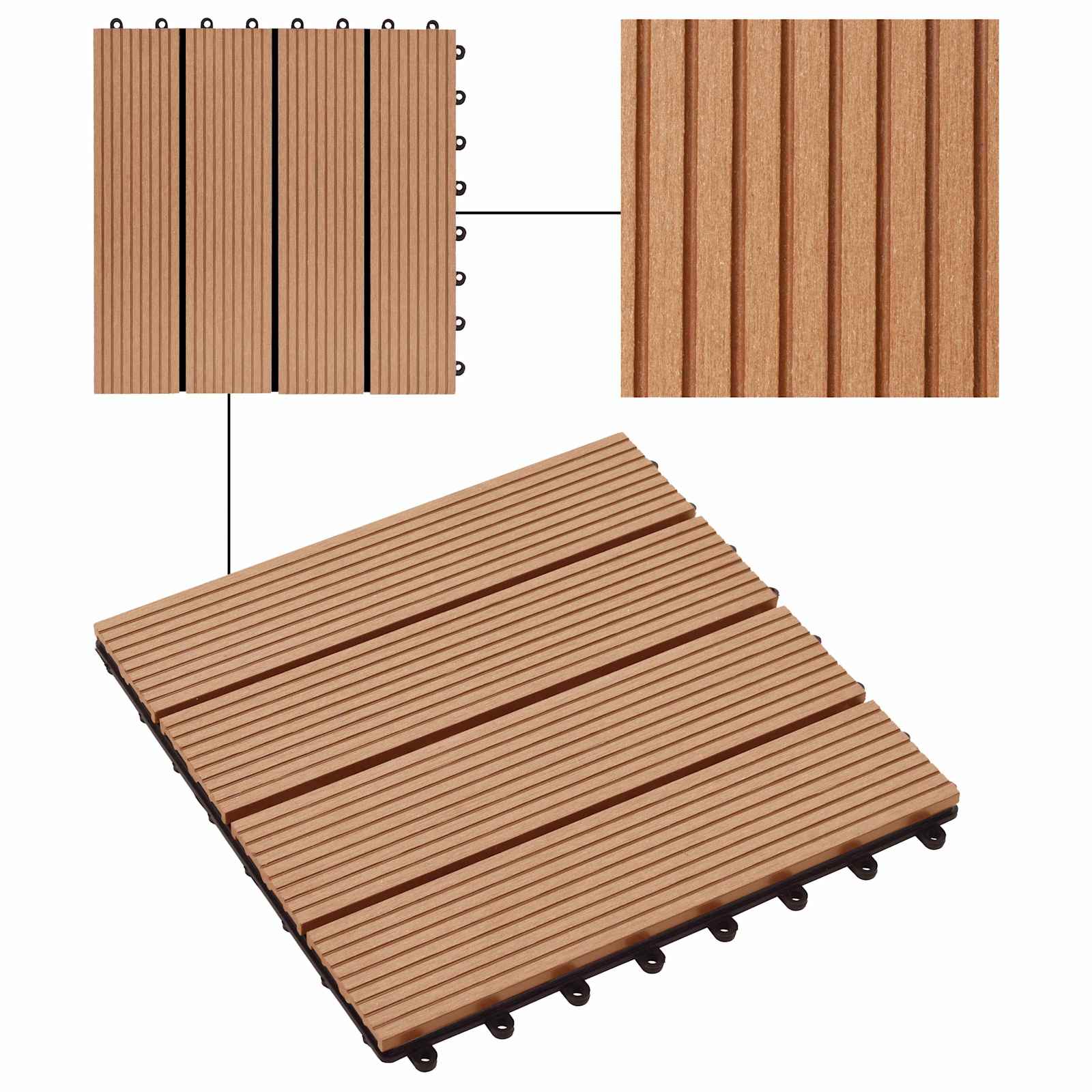 Piastrella per Decking 22 pcs Teak riciclato 30 x 30 cm WPC | homemem39