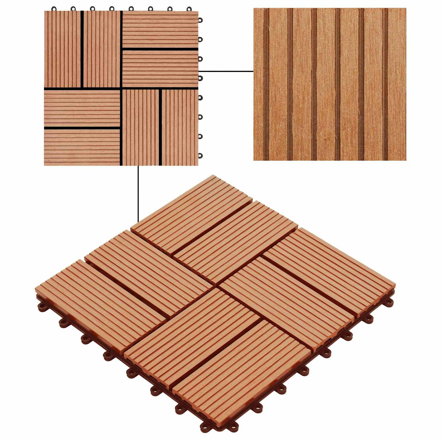 Piastrella per Decking 22 pcs Teak riciclato 30 x 30 cm WPC | homemem39