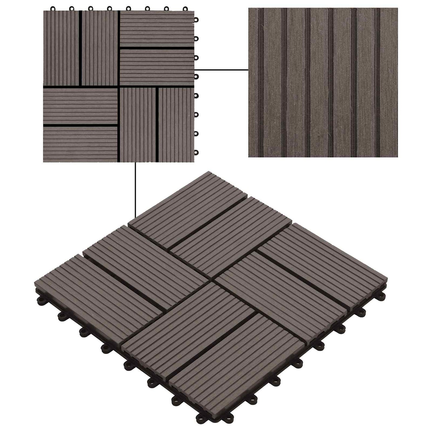Piastrella per Decking 22 pcs Marrone Scuro 30 x 30 cm WPC | homemem39
