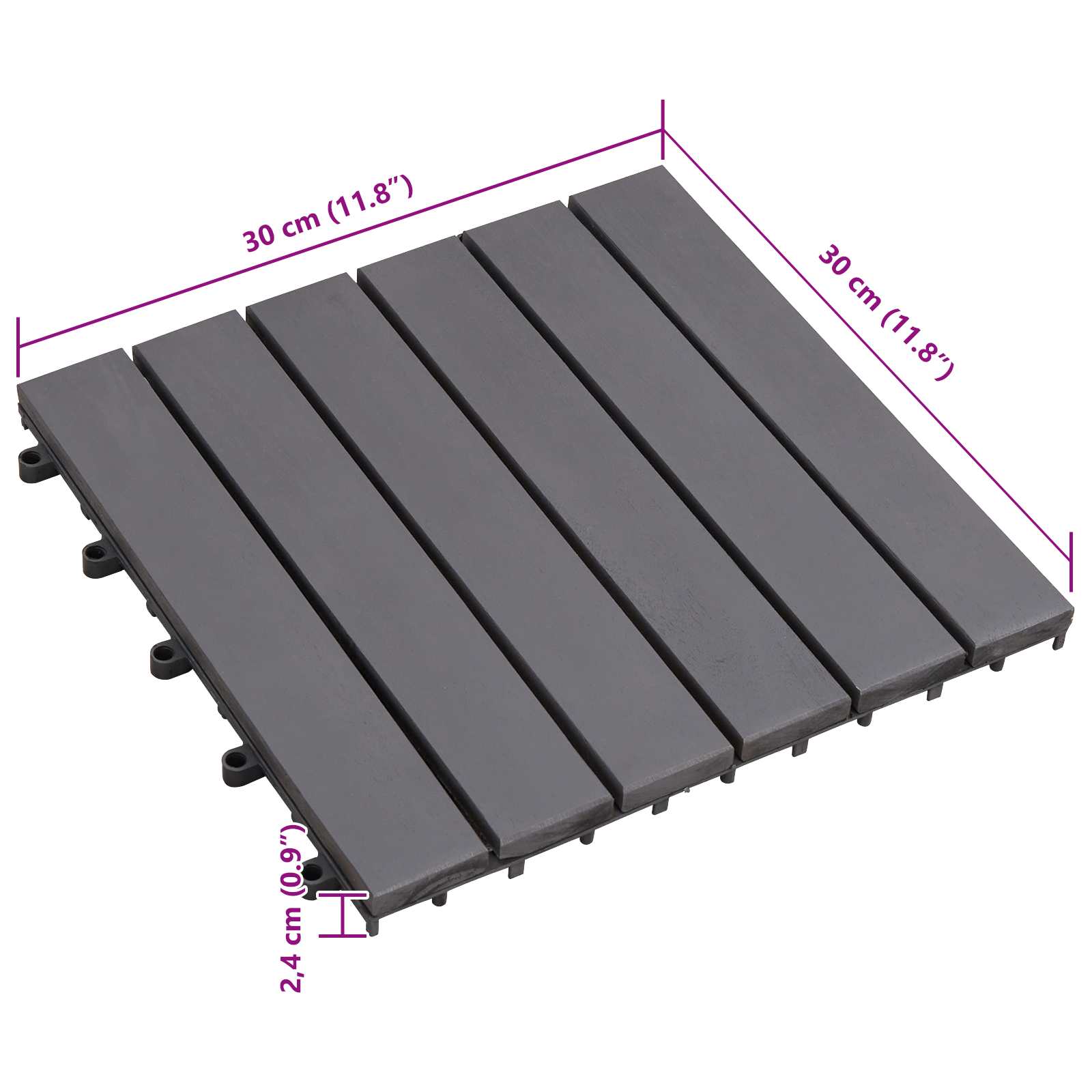 Piastrella per Decking 20 pcs Grigio 30 x 30 cm Legno di Acacia | homemem39