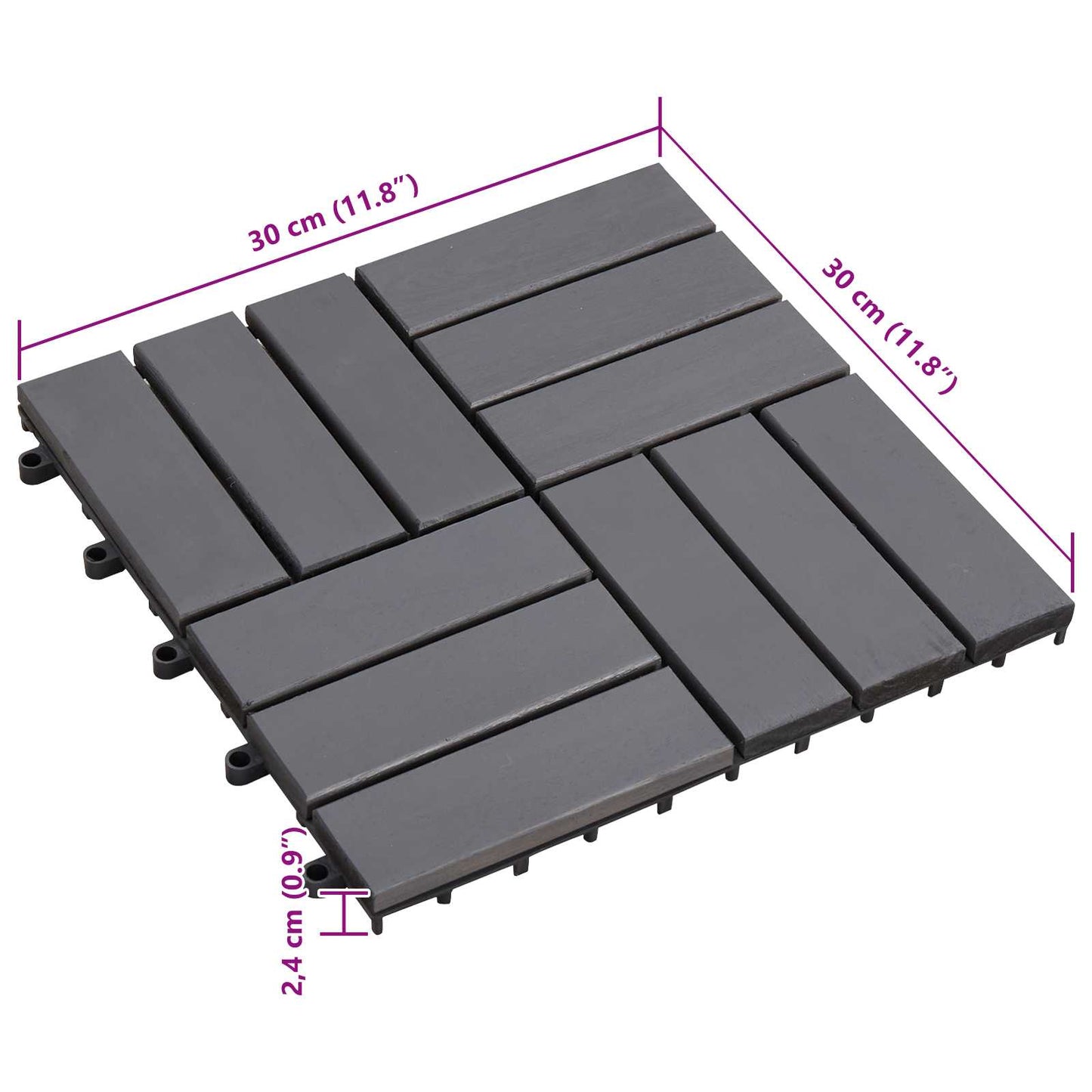 Piastrella per Decking 20 pcs Grigio 30 x 30 cm Legno di Acacia | homemem39