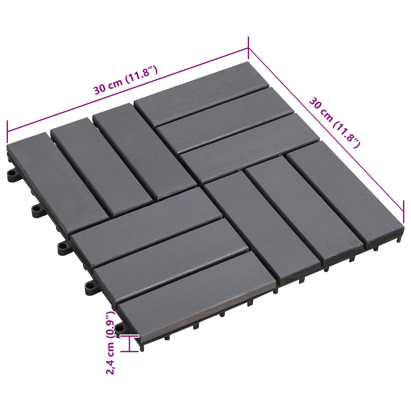 Piastrella per Decking 30 pcs Grigio 30 x 30 cm Legno di Acacia | homemem39