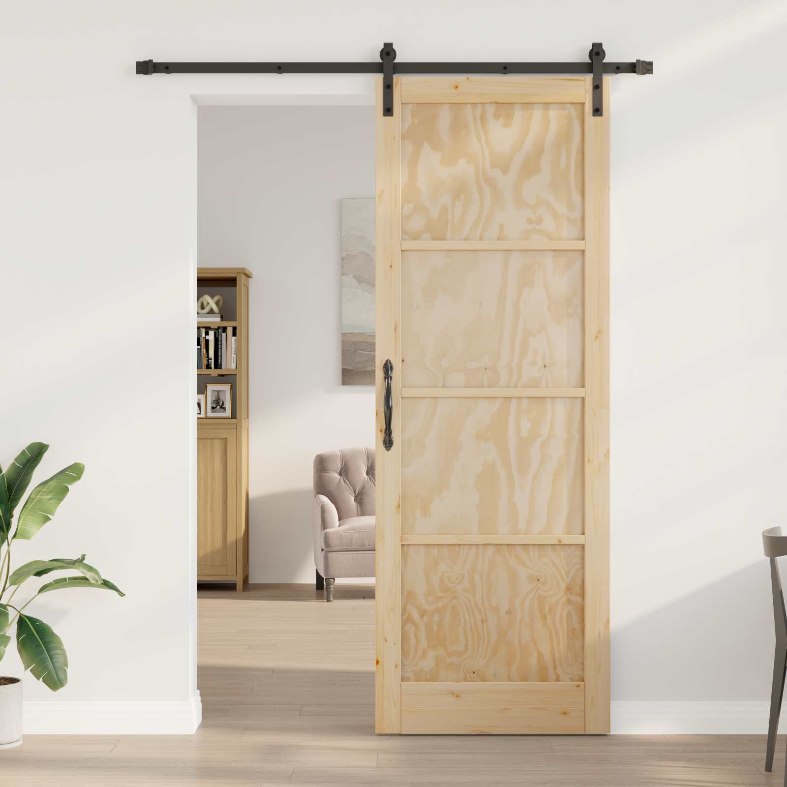 Porta scorrevole Naturale e Nero 83 x 232 cm | homemem39