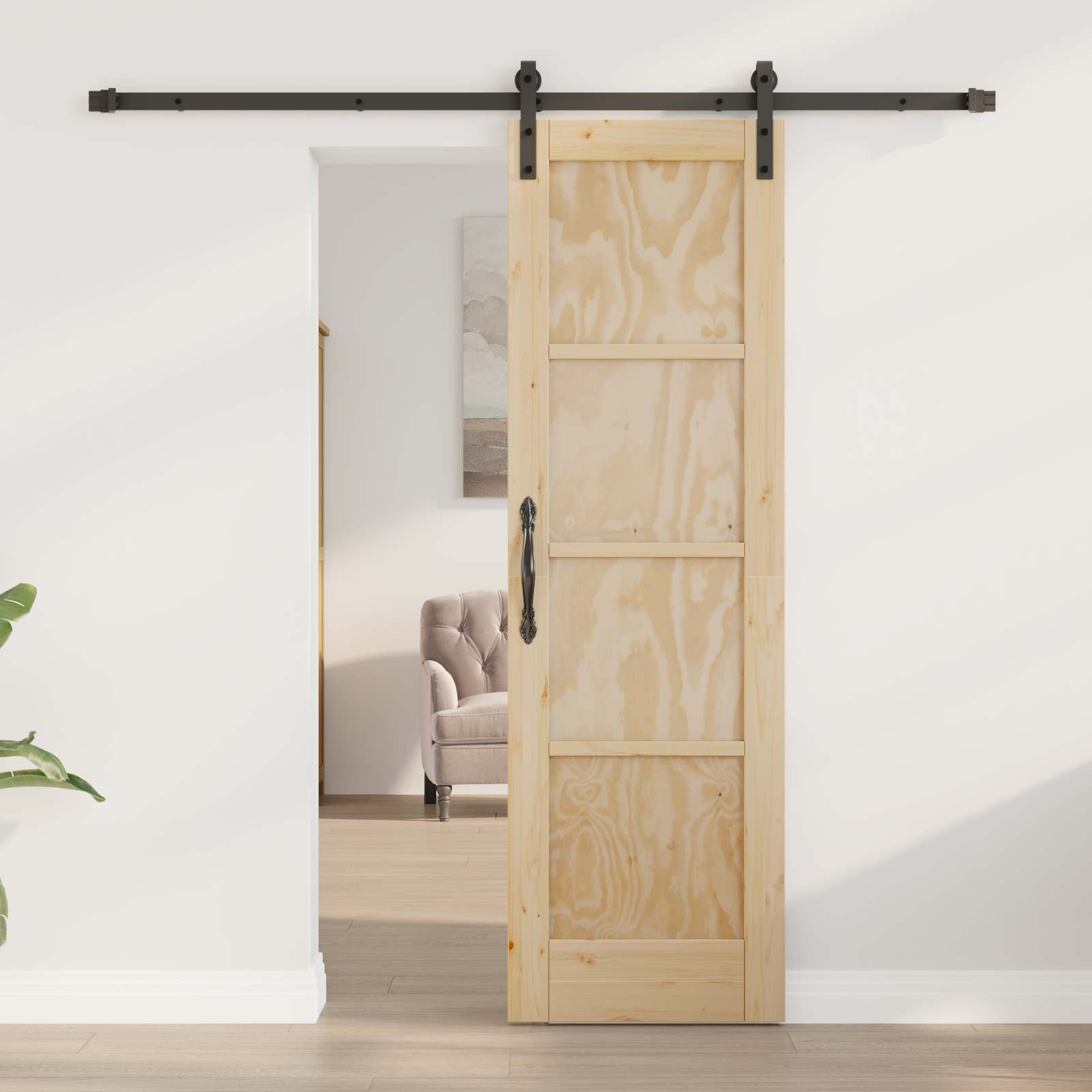 Porta scorrevole Naturale e Nero 61 x 198,5 cm | homemem39