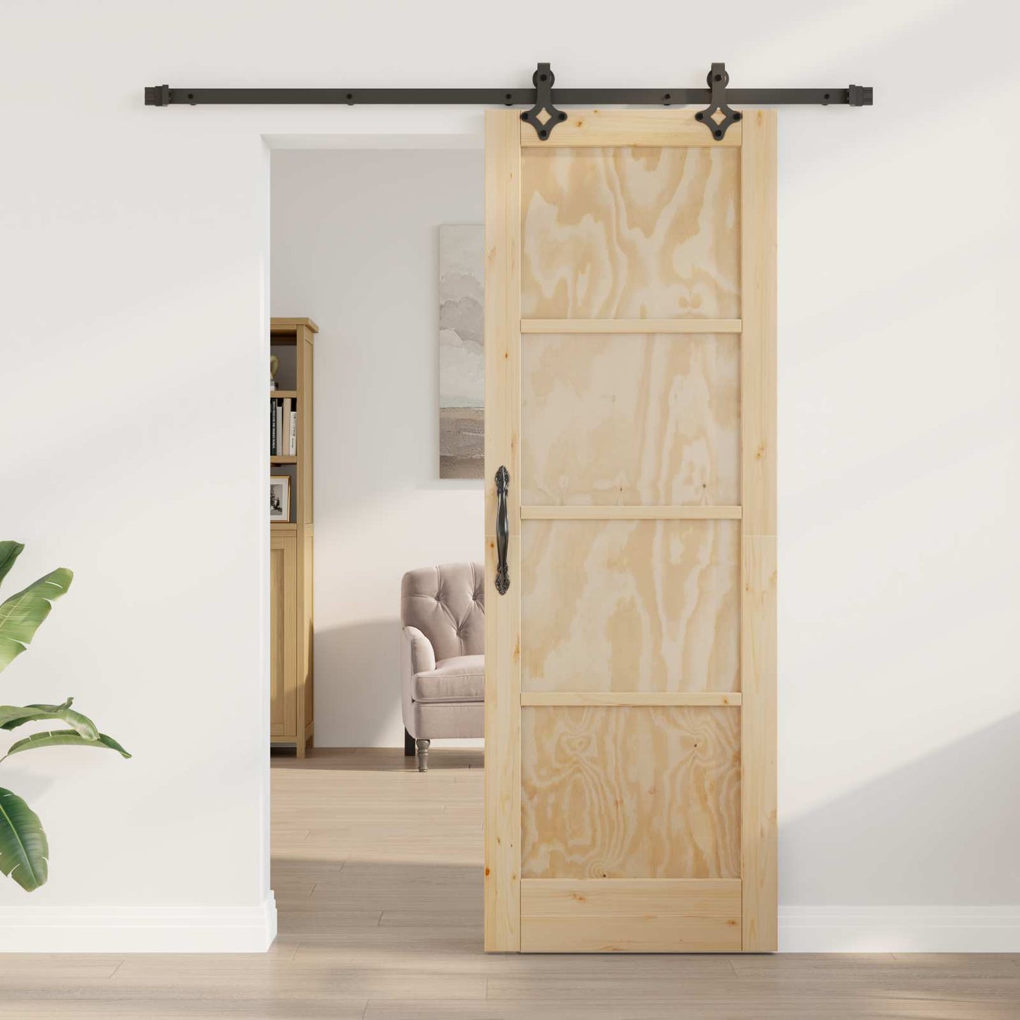 Porta scorrevole Naturale e Nero 73,5 x 211 cm | homemem39