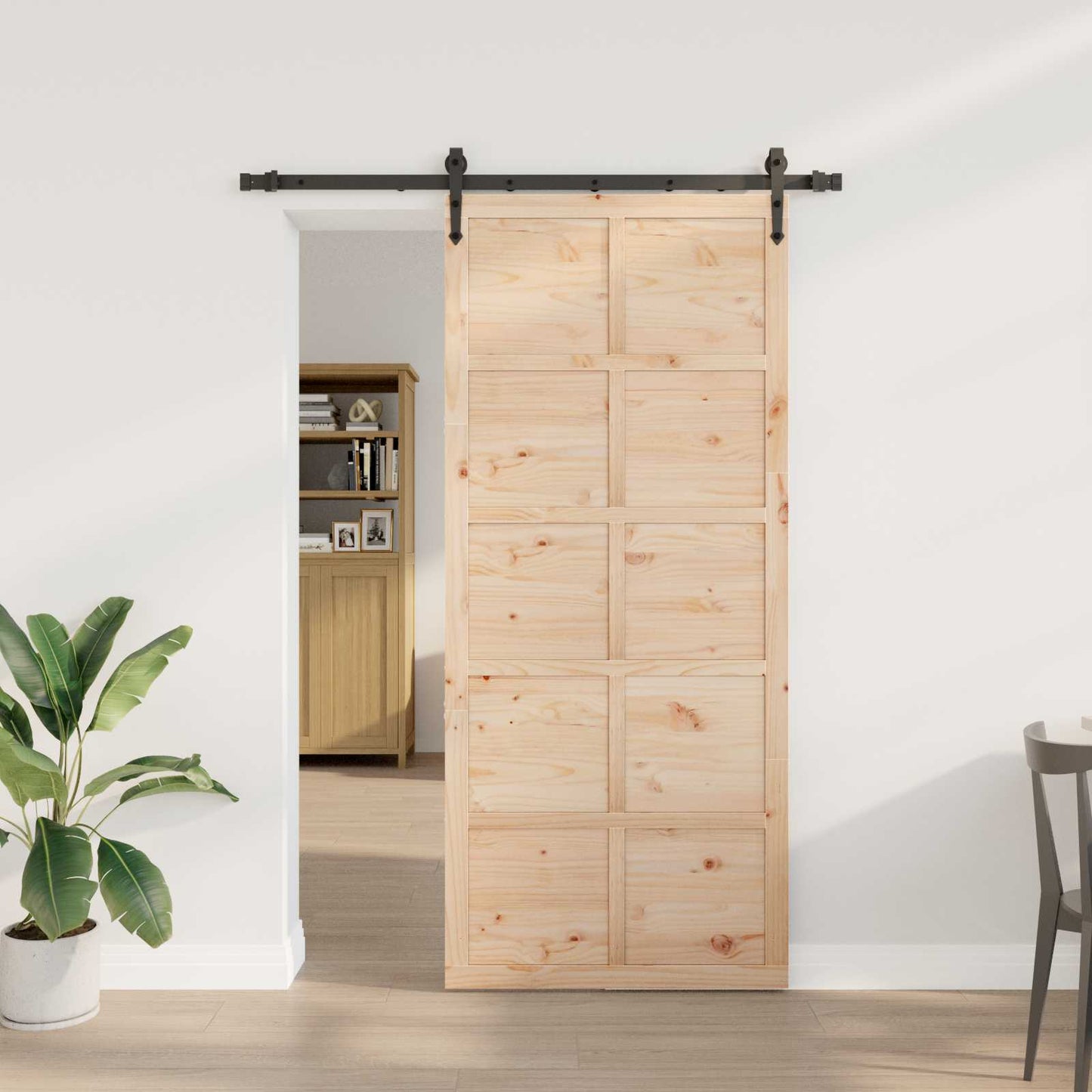 Porta scorrevole Naturale 80 x 208 cm Legno Massello di Pino