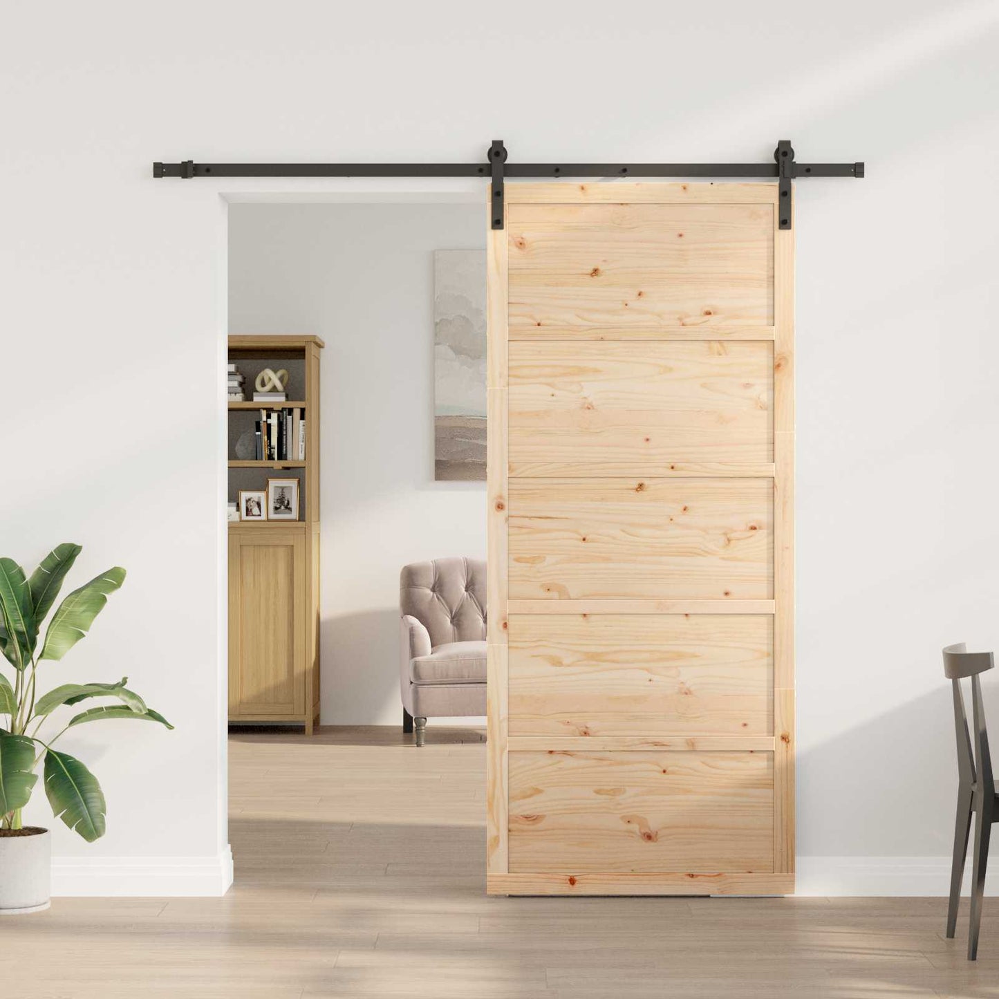 Porta scorrevole Naturale 80 x 208 cm Legno Massello di Pino