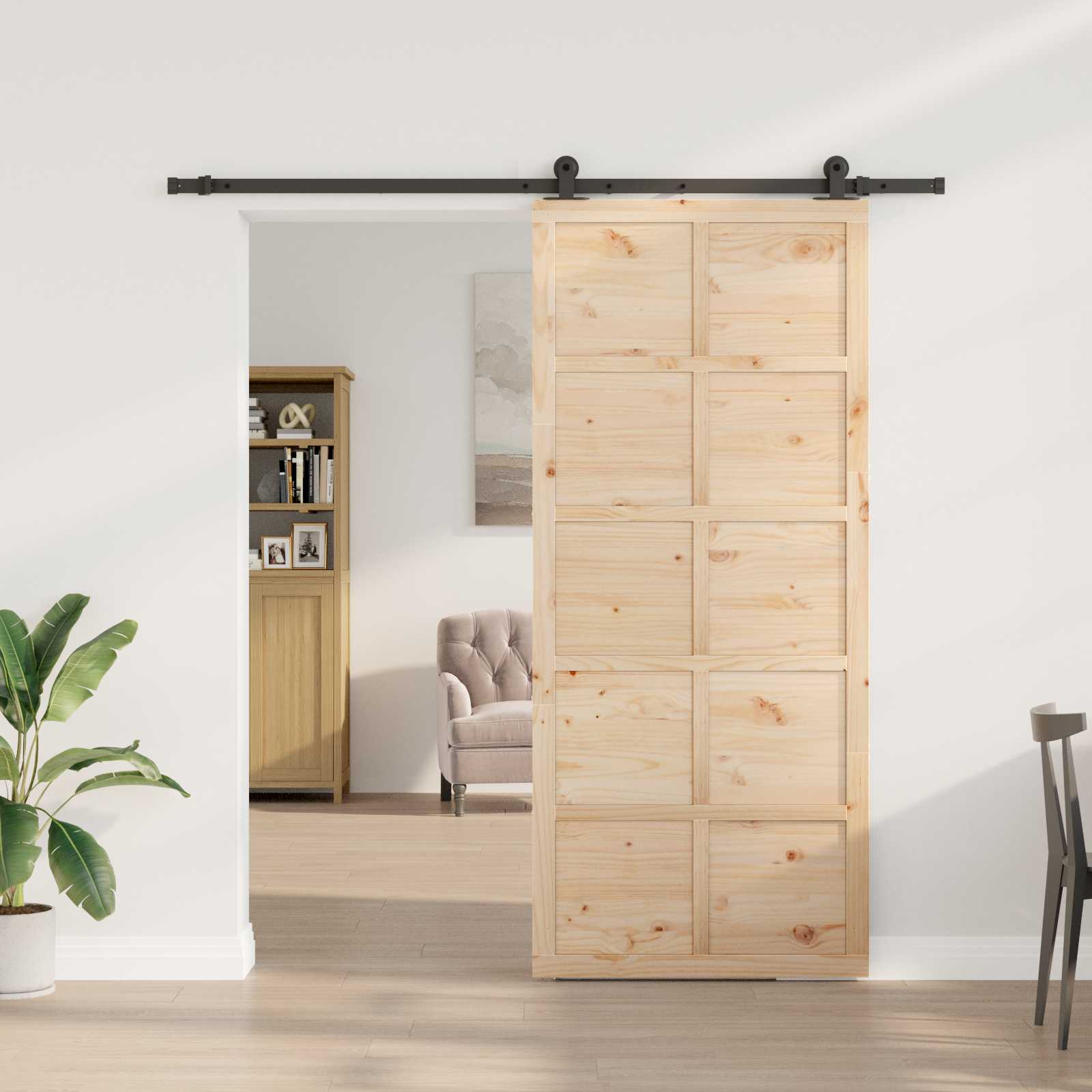 Porta scorrevole Naturale 90 x 208 cm Legno Massello di Pino | homemem39
