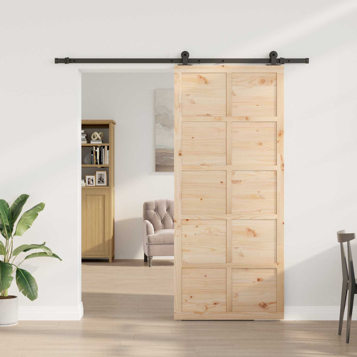 Porta scorrevole Naturale 100 x 208 cm Legno Massello di Pino | homemem39
