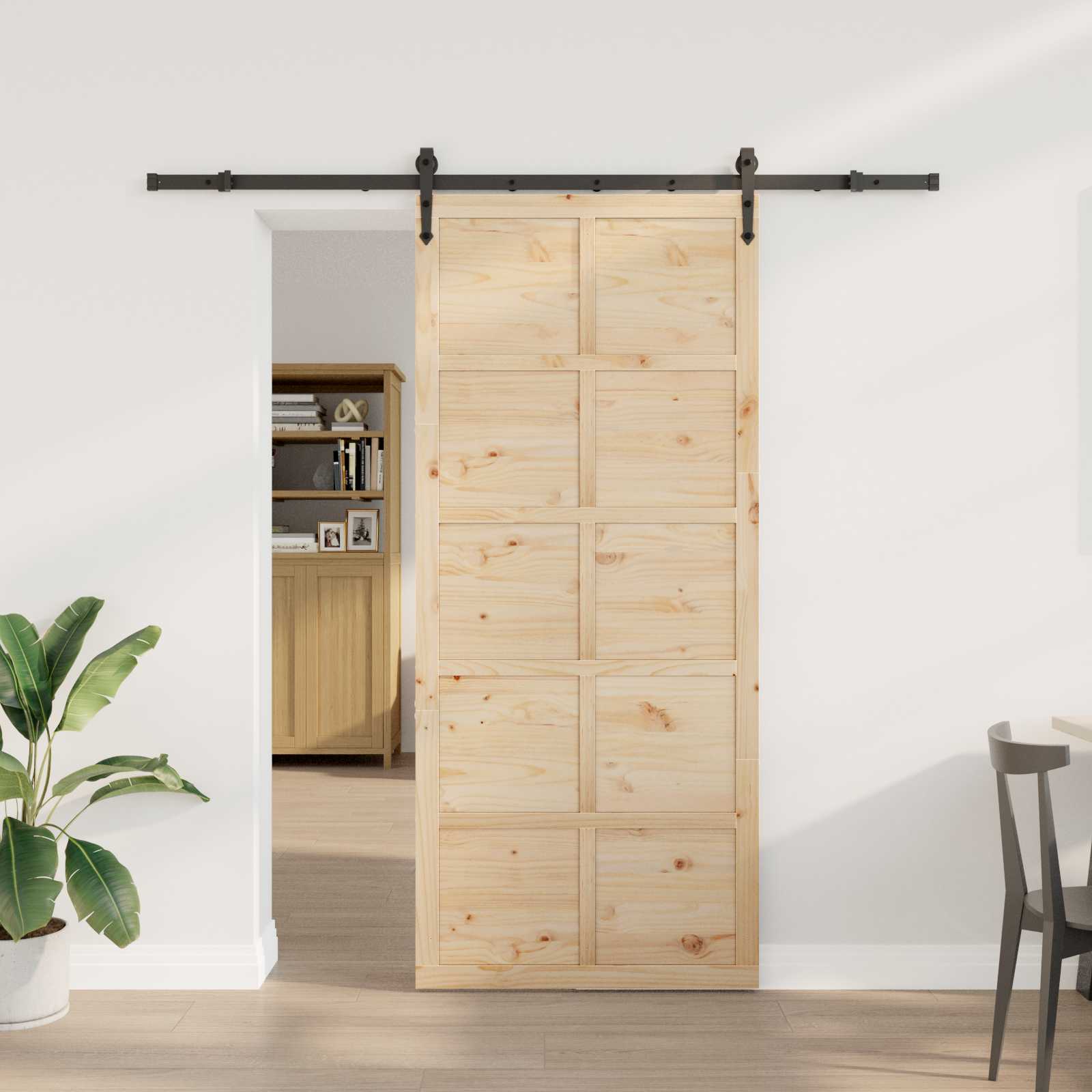 Porta scorrevole Naturale 100 x 208 cm Legno Massello di Pino | homemem39