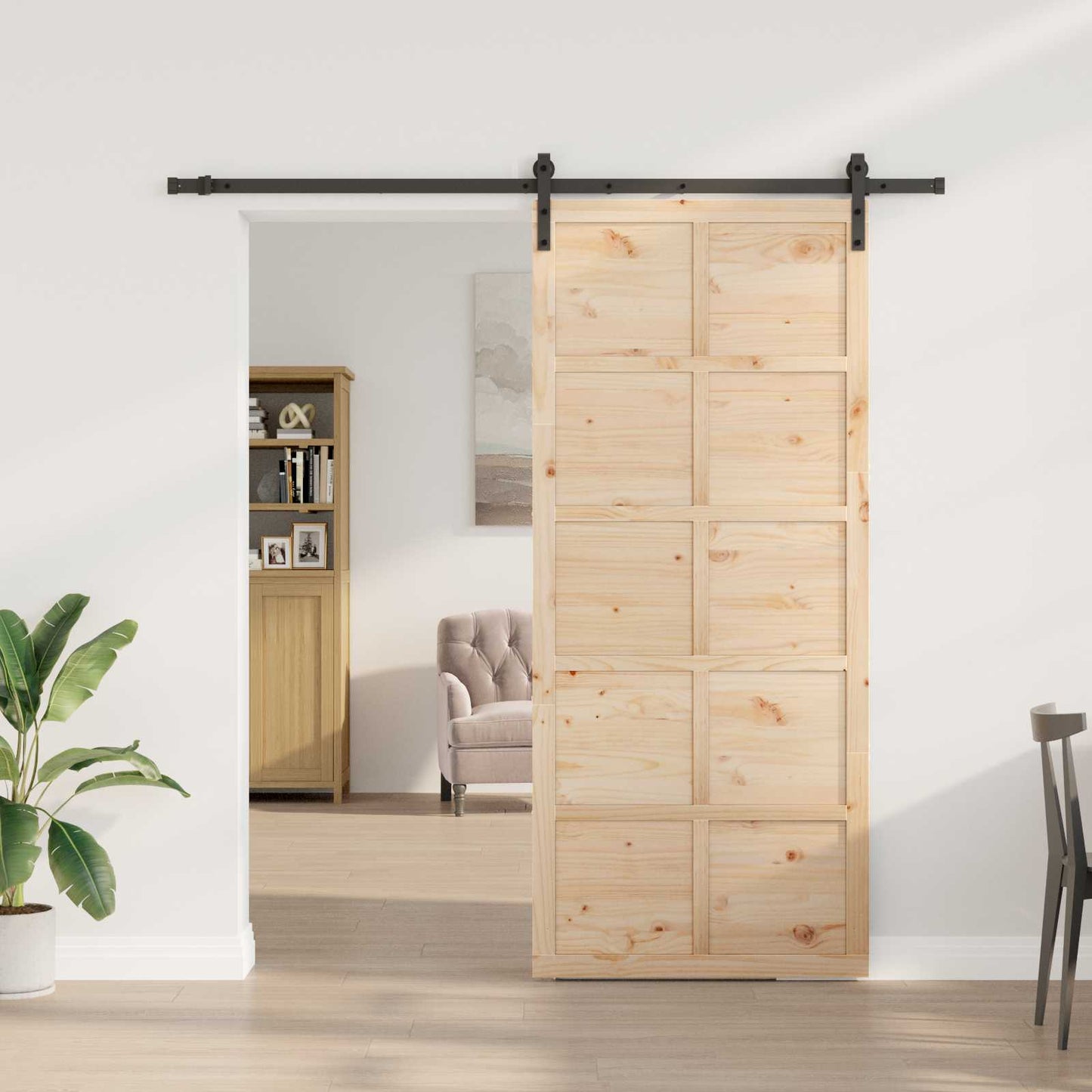 Porta scorrevole Naturale 100 x 208 cm Legno Massello di Pino | homemem39
