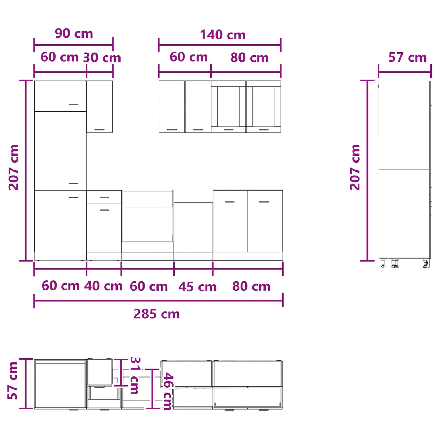 Unità Cucina Lyon 8 pcs Grigio Cemento Legno ingegnerizzato | homemem39