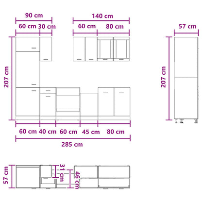 Unità Cucina Lyon 8 pcs Grigio Cemento Legno ingegnerizzato | homemem39