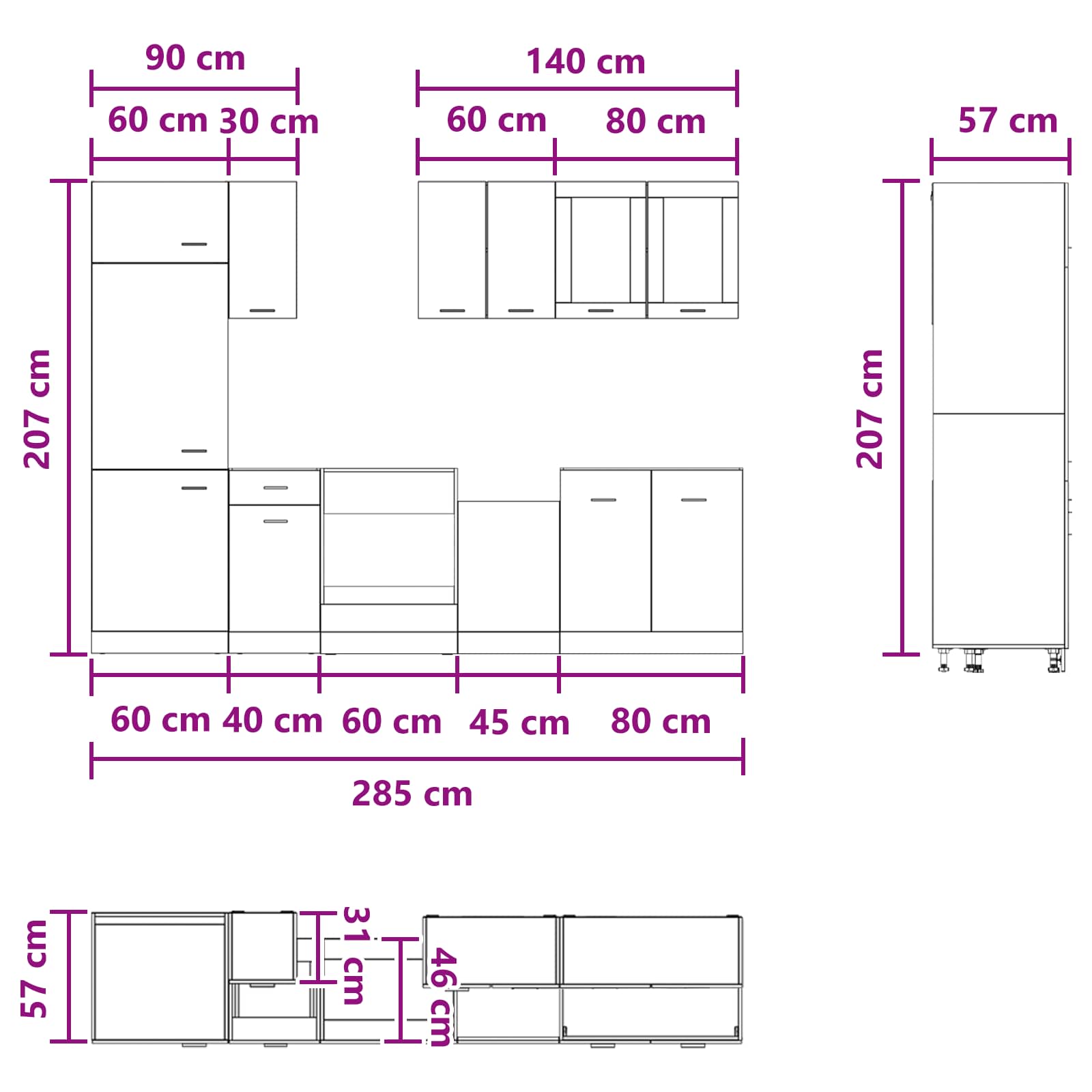 Unità Cucina Lyon 8 pcs Grigio Cemento Legno ingegnerizzato | homemem39