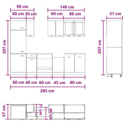 Unità Cucina Lyon 8 pcs Grigio Cemento Legno ingegnerizzato | homemem39