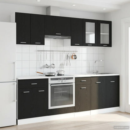 Unità Cucina Lyon 8 pz Rovere Nero Legno ingegnerizzato