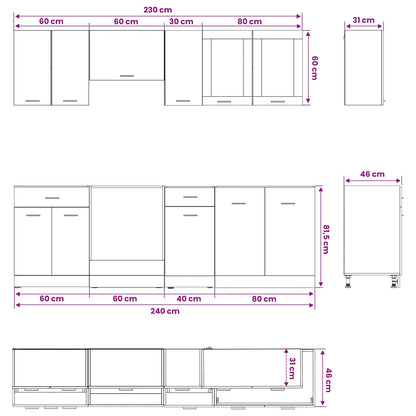 Unità Cucina Lyon 8 pz Rovere Nero Legno ingegnerizzato | homemem39