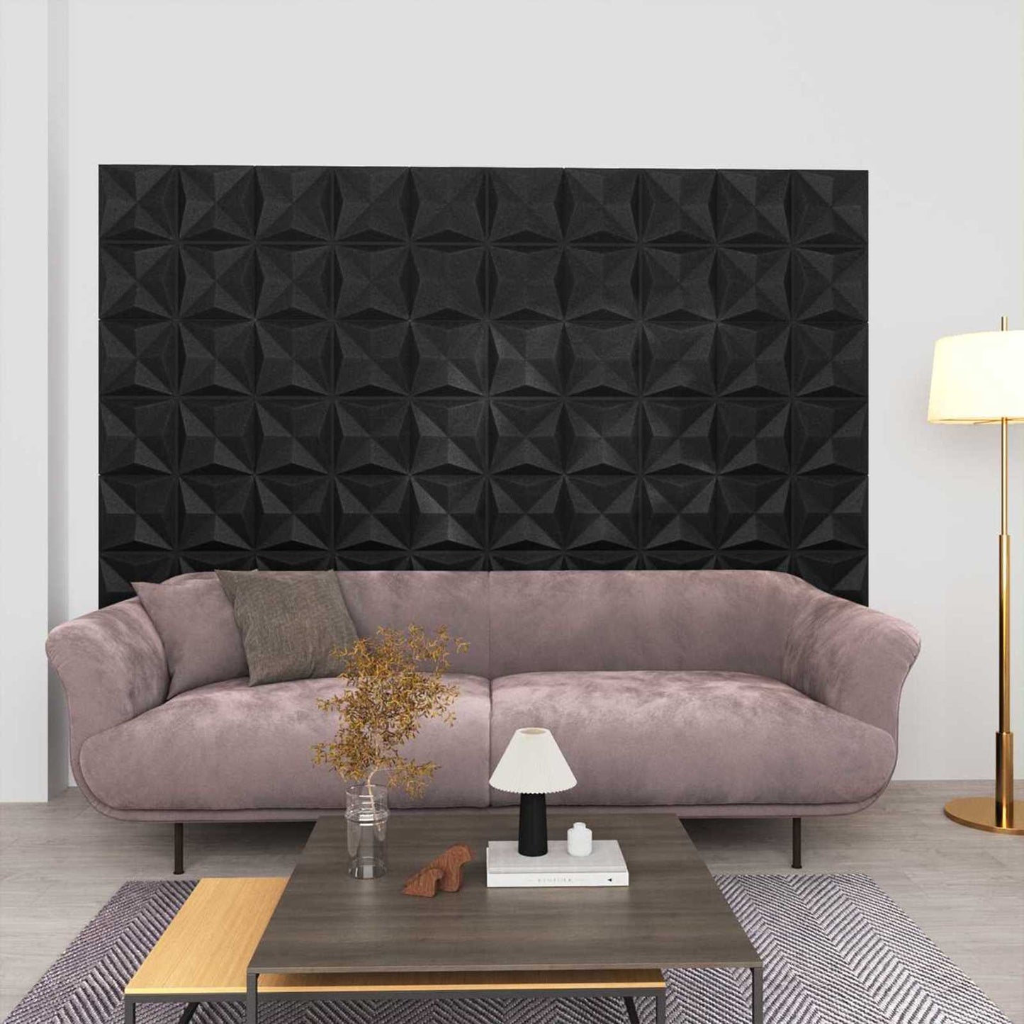 Pannelli da parete 24 pcs Origami Nero 50 x 50 cm Schiuma XPS | homemem39