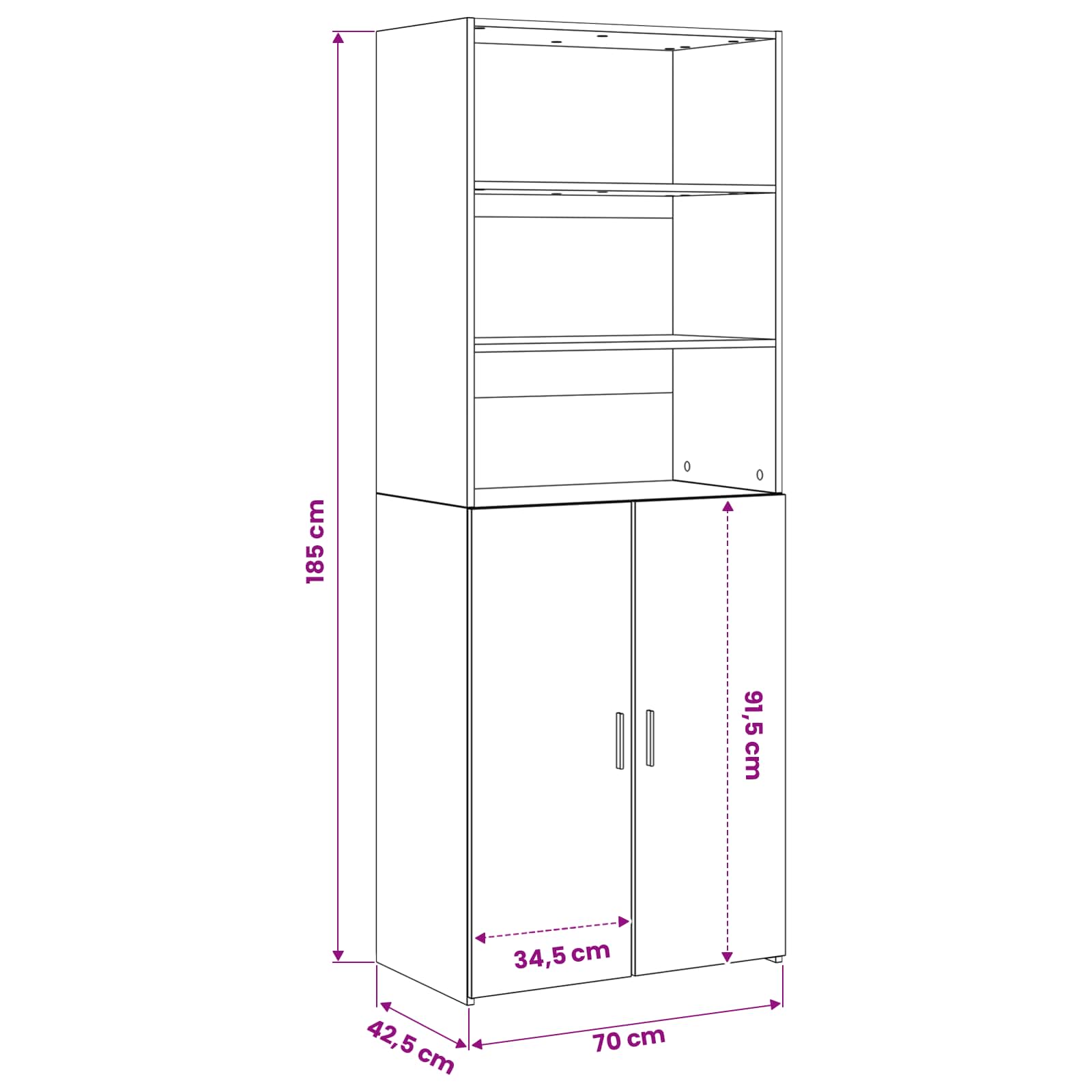 Credenza Rovere Nero 70 x 42,5 x 185 cm Legno ingegnerizzato | homemem39